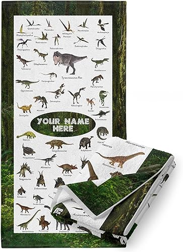 Toalla personalizada de dinosaurio para niños, toalla con nombre personalizado, toalla de playabaño de algodón para niños, regalos de dinosaurio