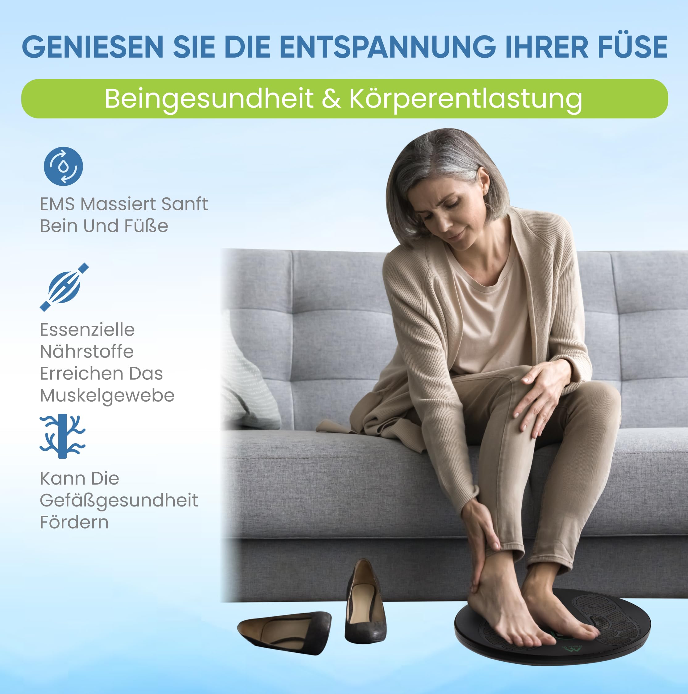 Med-Fit Medi-Boost EMS & TENS Fuß-Durchblutungsgerät | Lindert Beinschmerzen, geschwollene Knöchel und Neuropathie | 18 Programme, Zweikanal-Fernbedienung | Medizinische Silikon-Fußpolster