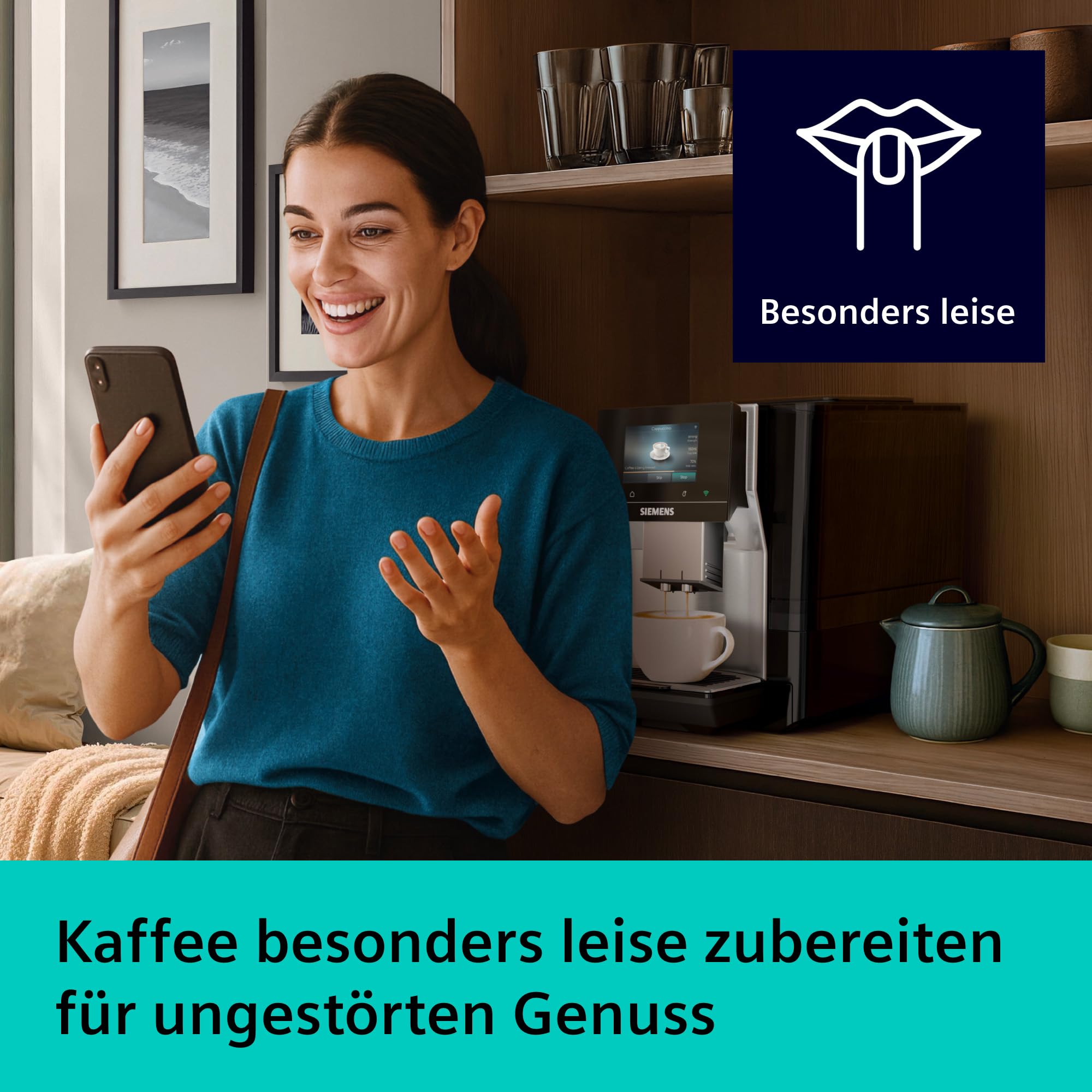 Siemens Kaffeevollautomat EQ700 iAroma, Full-Touch-Display, integrierter Milchbehälter, Tassenwärmer, Cold Brew und Slow Brew, Home Appliances App, Edelstahl schwarz, TQ727D03