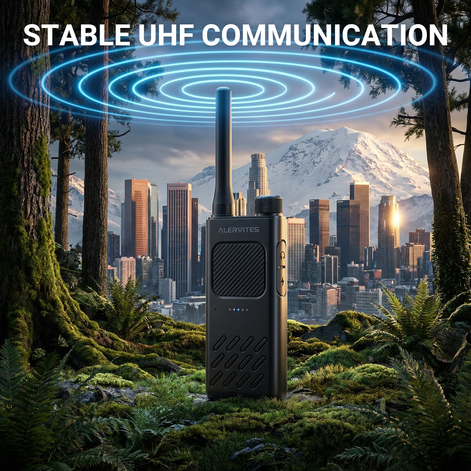 AT2 Walkie Talkie UHF con Messaggistica Off-Grid (Testo e Foto), Programmazione App Wireless, Doppio PTT, 30CH, Batteria 2200mAh, USB-C, Clone Radio, Sync Canale, Outdoor/Emergenza, 2 Pezzi