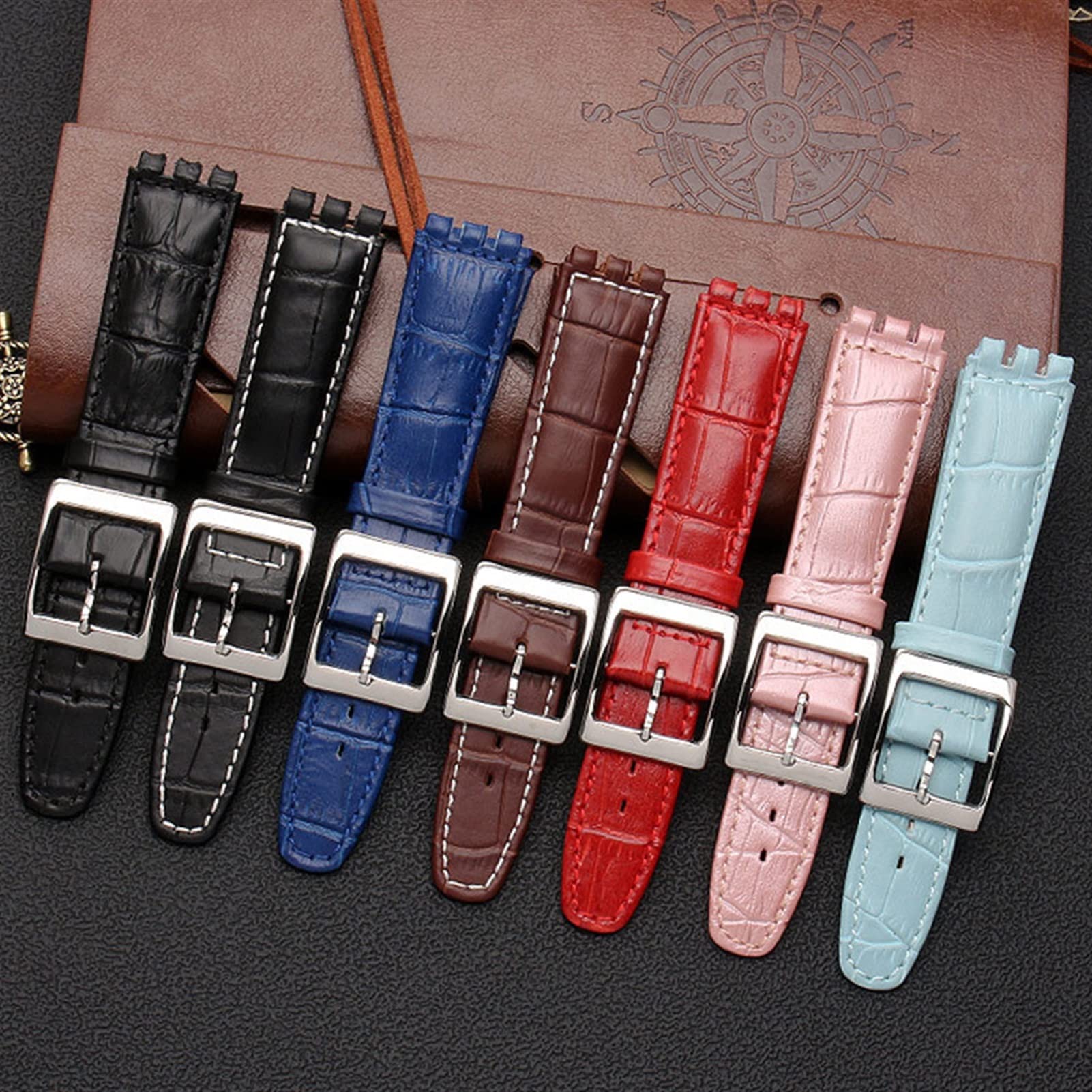 17mm 19mm Véritable Cuir De Veau Bracelet Bracelet Pour Swatch Watch Band Hommes Femmes Alligator Motif Bracelet Accessoires