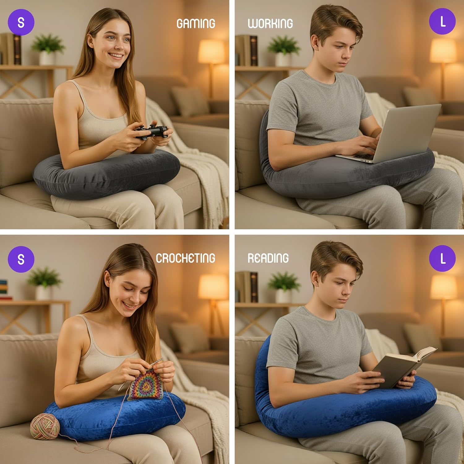 MELLO Lap Pillow for Reading – Memory Foam Gaming Pillow for Lap, Crochet, Crafting, Knitting, Elbow and Arm Support Cushion for Rest in Couch and Bed (Navy Blue, Standard)