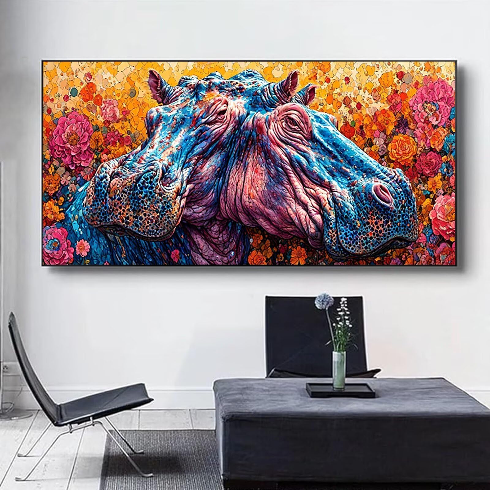 Malen nach Zahlen Kinder Tier Malen Nach Zahlen Erwachsene, Geschenke für Mädchen Junge Bastelset Set, Malen nach Zahlen Nilpferd | Malen nach Zahlen Ohne Rahmen, (60x120cm) Bastelset Erwachsene 8-Y