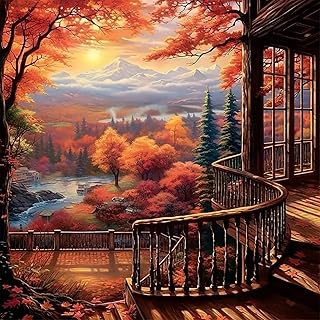 Fall Landscape Diamond Painting Kits for Adults, 5D Mountain Lake Diamond Art Kits for Adults Beginners,DIY Full Round Drill Diamond Dot Painting Gem Art Kits for Adult,Home Wall Decor 13.8x13.8 Inch