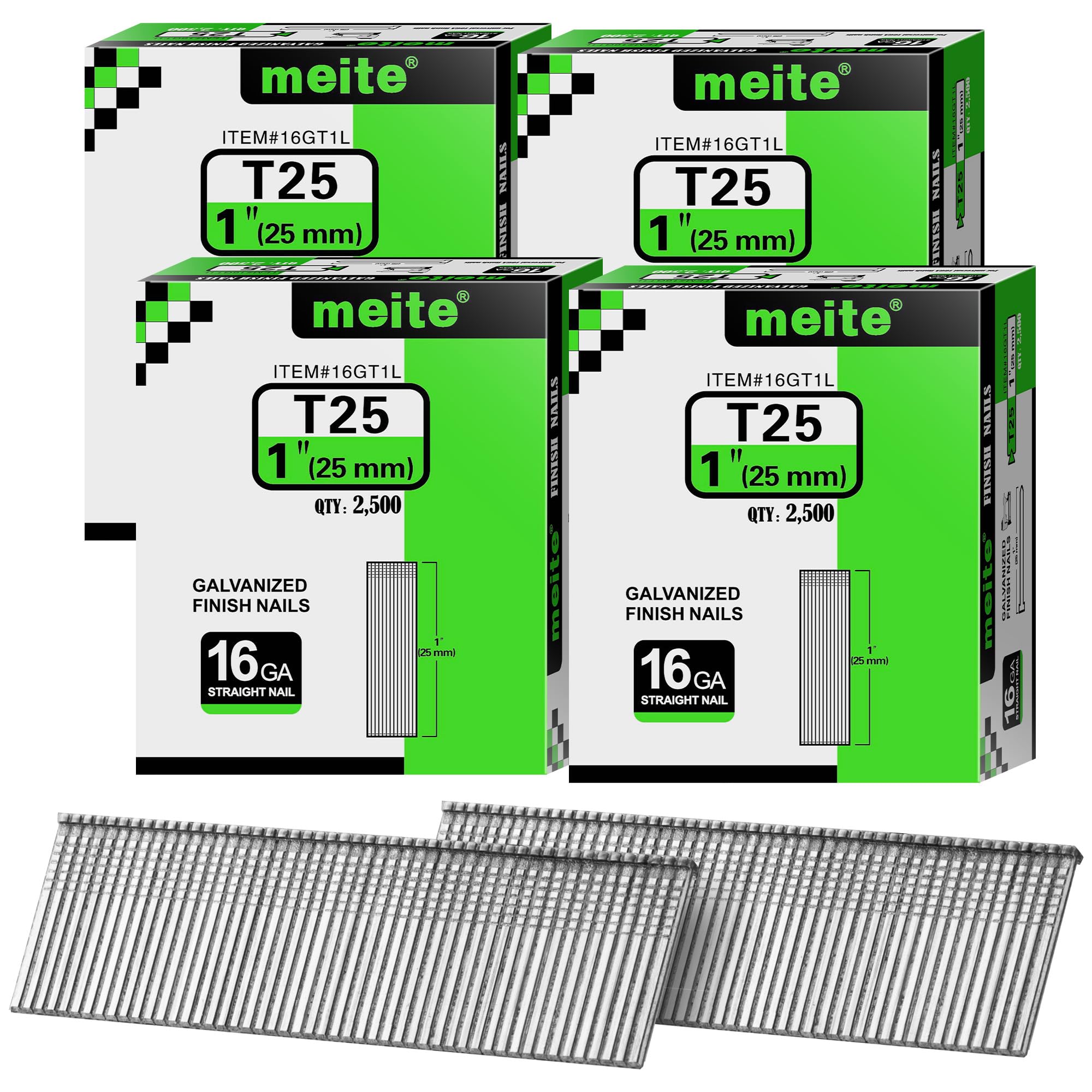 meite 16 Gauge Finish Nails 1 Inch Galvanized Straight T-Nails 10,000PCS