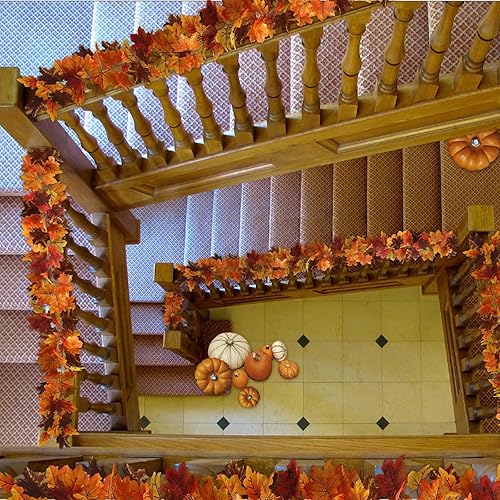 Miniatura 7 de Paquete de 5 guirnaldas de hojas de arce de otoño, 30 pies, guirnalda artificial de otoño de hojas de arce de Acción de Gracias, decoración de mesa