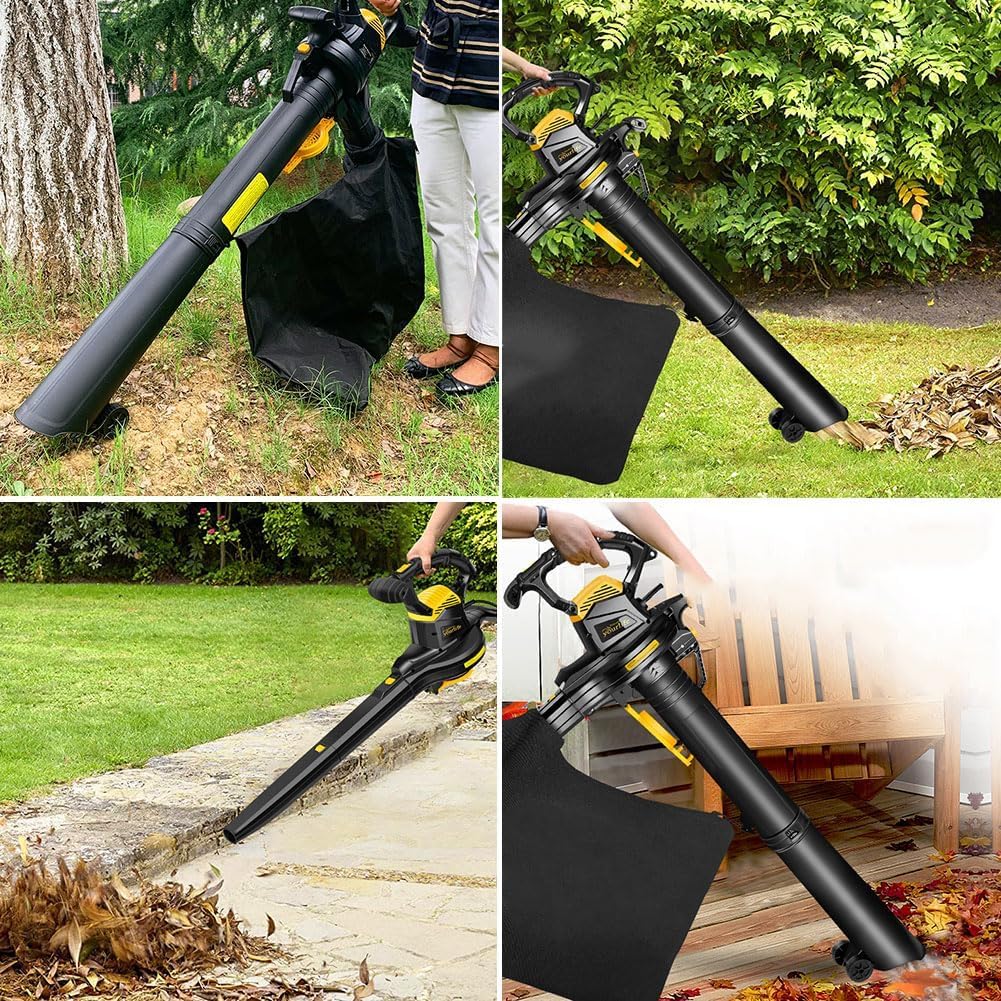 Soplador eléctrico de hojas, aspiradora y trituradora – 3800 W con bolsa de 40 L, relación de trituración 16:1 para desechos de jardín, hojas y hierba