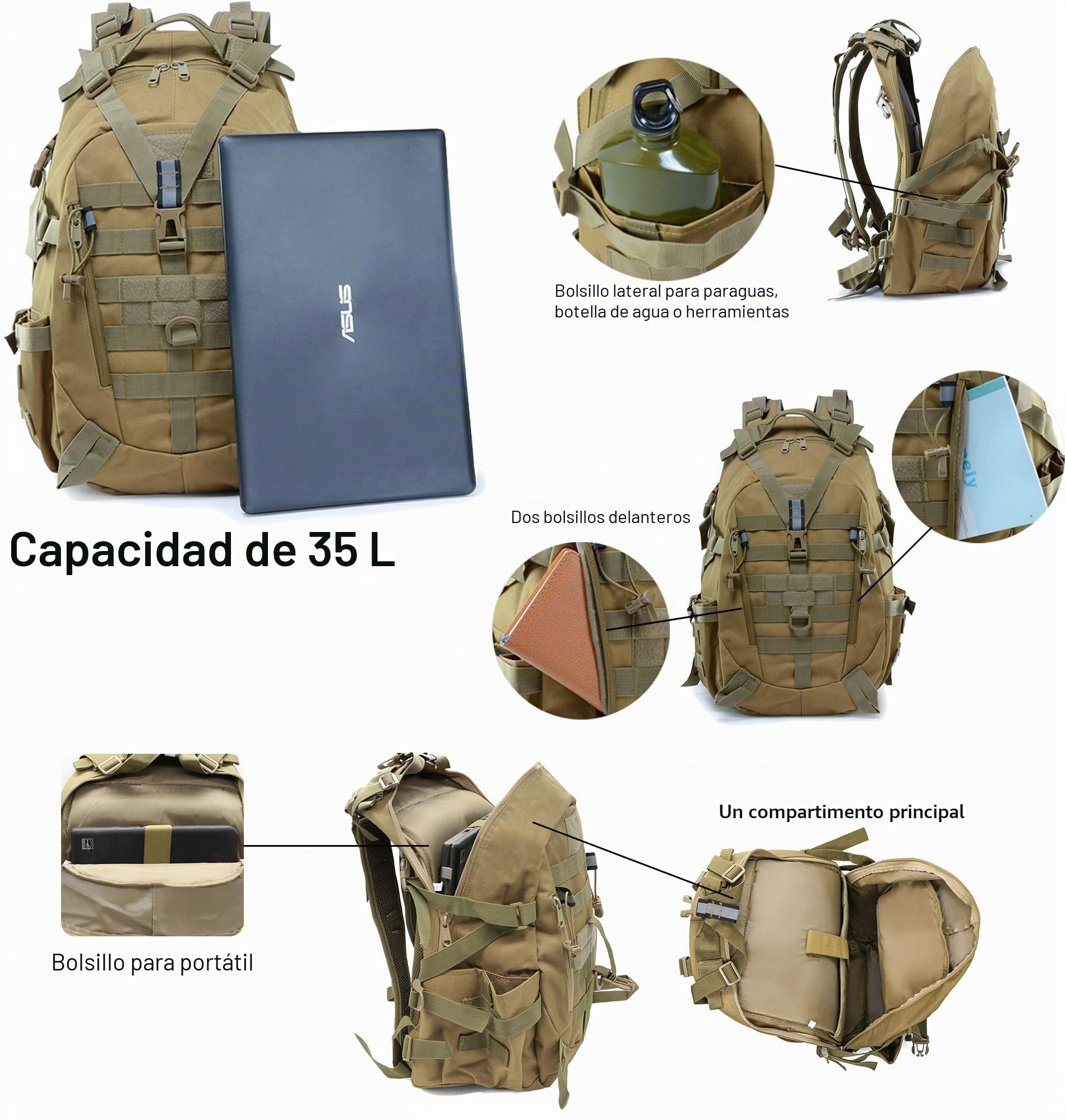 Long Keeper Mochila Tactica Militar – 35L Mochila Militar Antirrobo para Hombre Mujer Impermeable Mochila de Viaje Trekking Senderismo Trabajo Deporte o Aire Libre