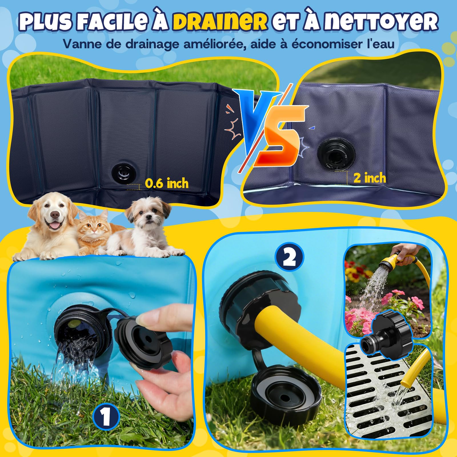 JONRRYIN Piscine pour Chien, 120 x 30cm Piscine Chien Pliable pour Grands et Petits Chiens, Stable et Antidérapant, Piscine Portable avec Rustines et Valve de Vidange pour Enfant Extérieure (120*30cm)