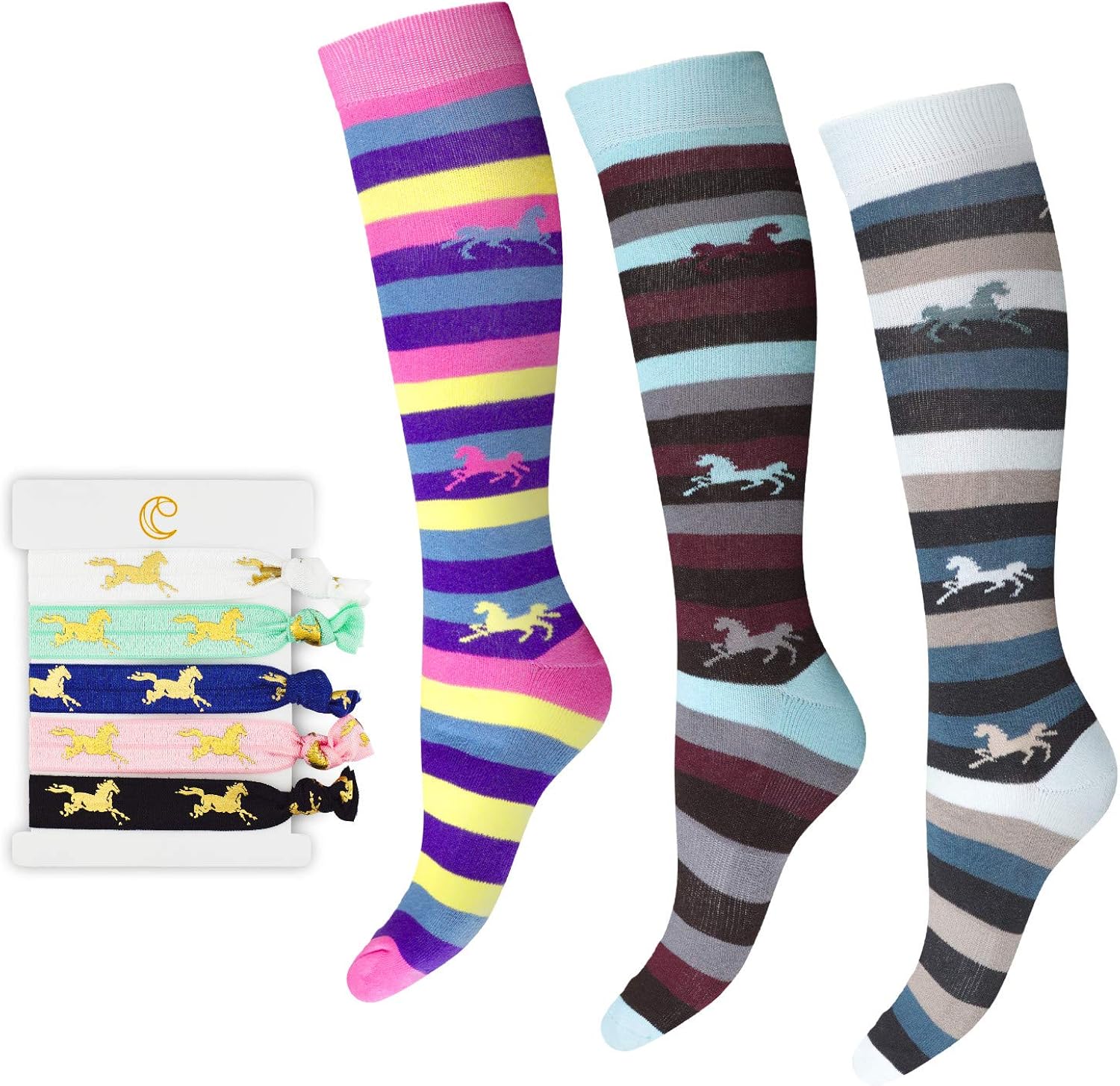 Cantik Horse Socks & Horse Hair Ties Knee High Equestrian
