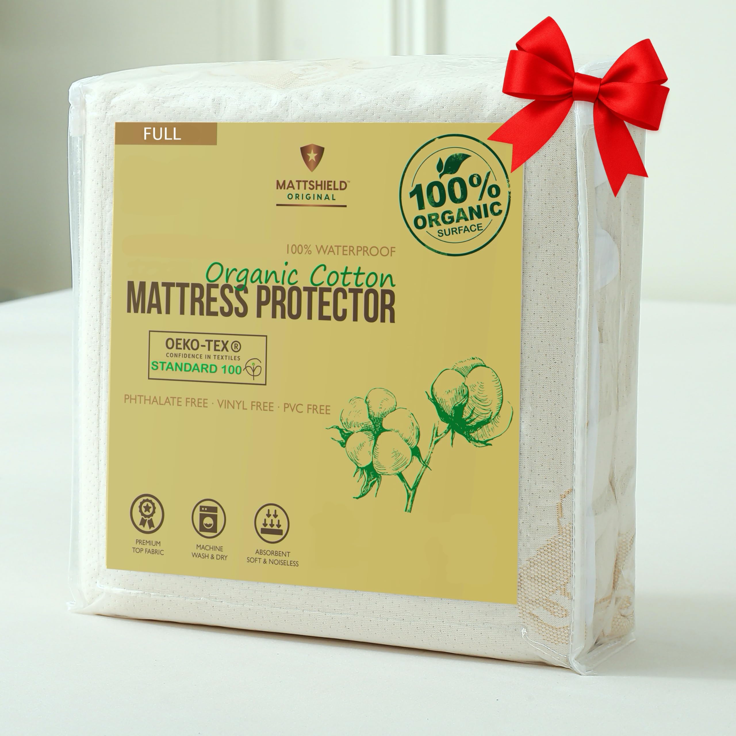 Waterproof Organic Mattress Protector Full – Soft Organic Cotton Top – Noiseless & Breathable 250 GSM Pad Cover – Deep Pocket Fitted Design