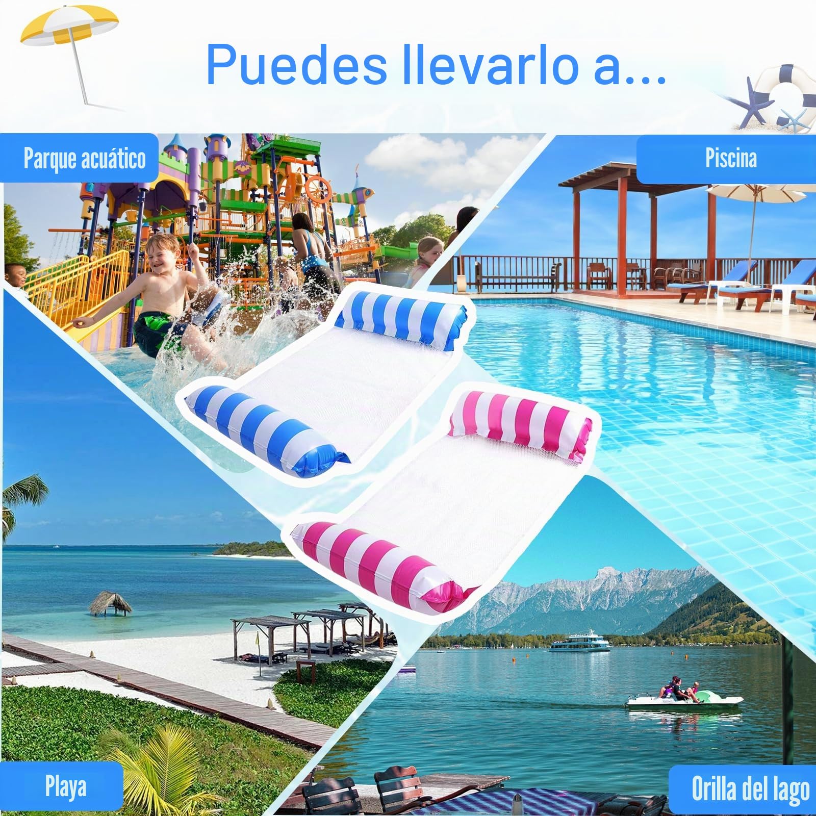 2 Piezas Hamaca Inflable para El Agua Colchoneta Piscina Hinchables Para Piscina 4 en 1 Hamaca Flotante Colchoneta Plegable Flotador Colchón de Natación Hamaca Silla Piscina Inflatable