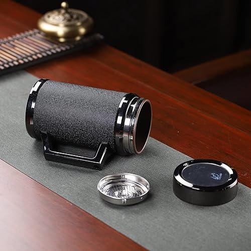 Miniatura 5 de Fine Zisha Thermos - Taza de té de 12.8 onzas, taza de té Yixing con forro de arcilla morada con infusor (taza negra)