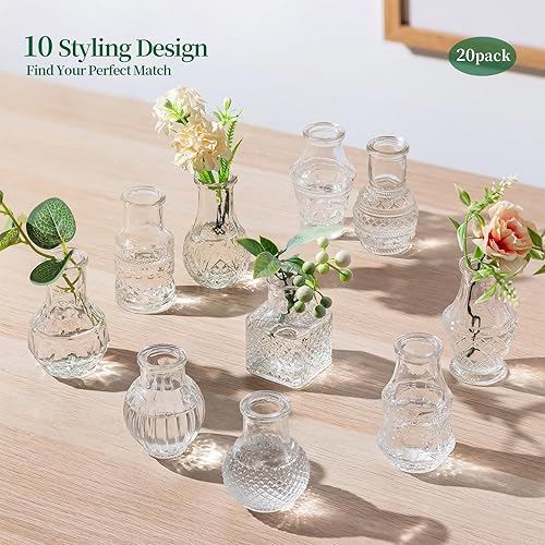Miniatura 2 de Juego de 20 jarrones pequeños de cristal, mini jarrón Hewory a granel para centros de mesa de boda, pequeños jarrones para baby showers, fiesta,