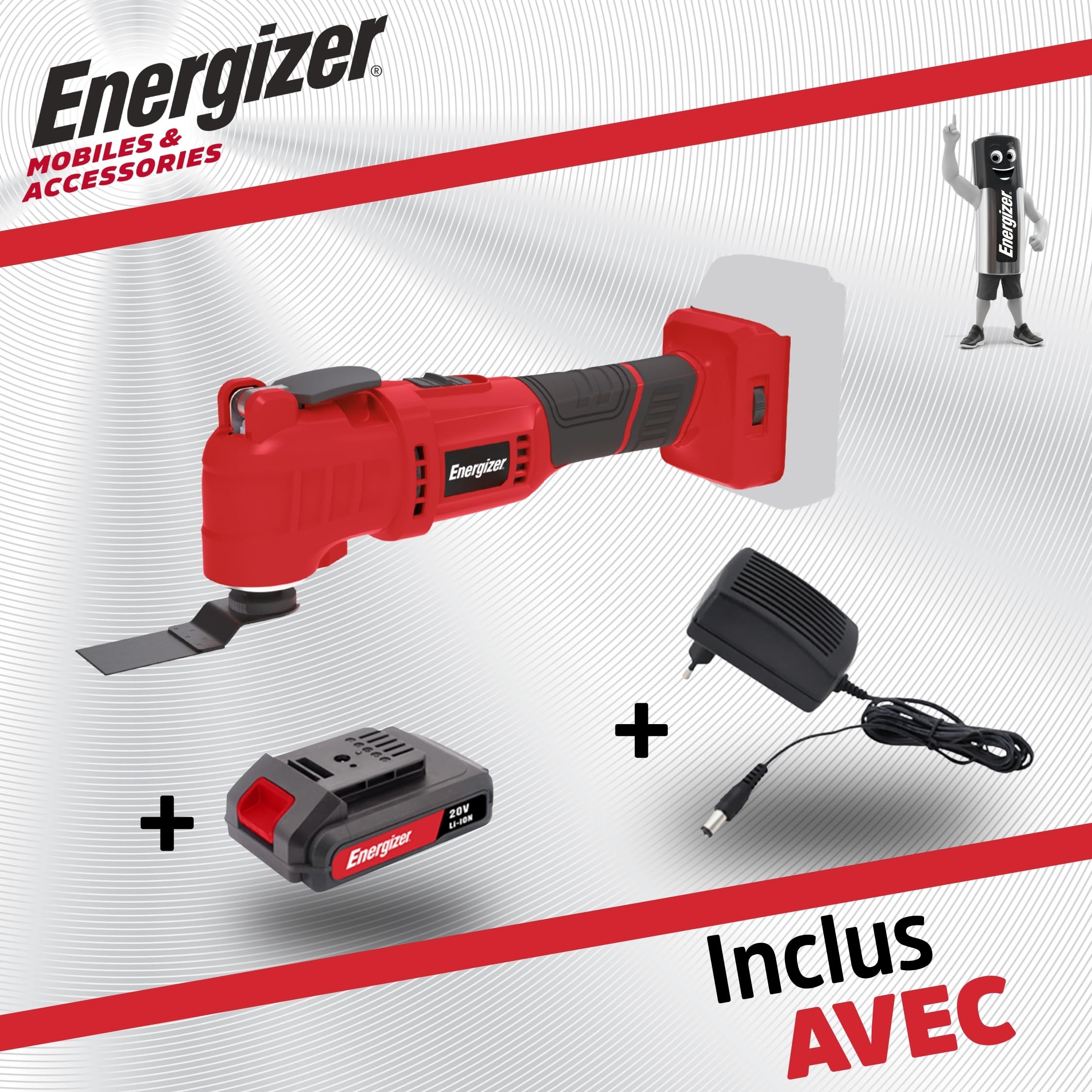 Energizer - Herramienta multifunción oscilante inalámbrica de 20 V, 6 velocidades 7000-19000 OPM, fijación universal de cambio rápido, batería de 20 V y cargador incluido