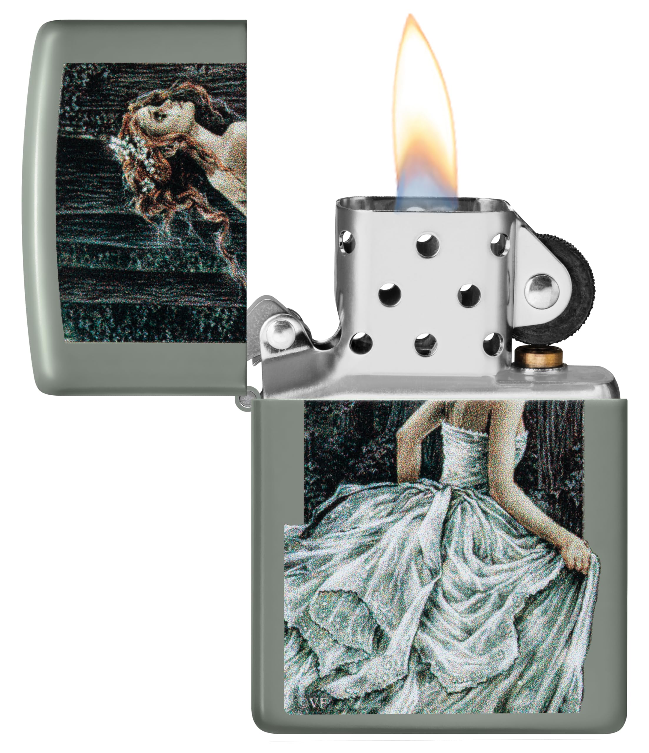 Zippo Encendedor a Prueba de Viento - Victoria Frances - Acabado Verde Salvia con Color Image - Recargable - Reutilizable - Diseño a Prueba de Viento - Caja de Regalo - Hecho en EEUU