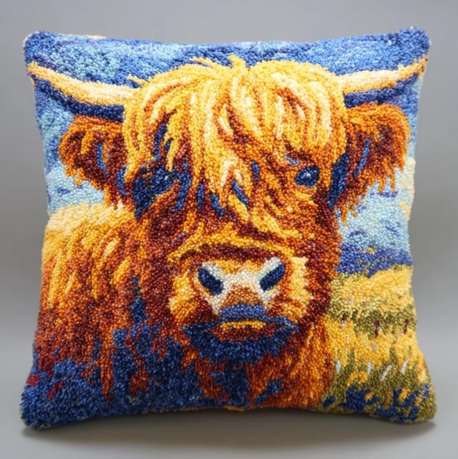 Axiangzik Latch Hook Kits For Adults,Highland Cattle Latch Hook Pillow Kits 17X17 Inches Diy Needlework Crafts Everything Included Gift For Family Friends