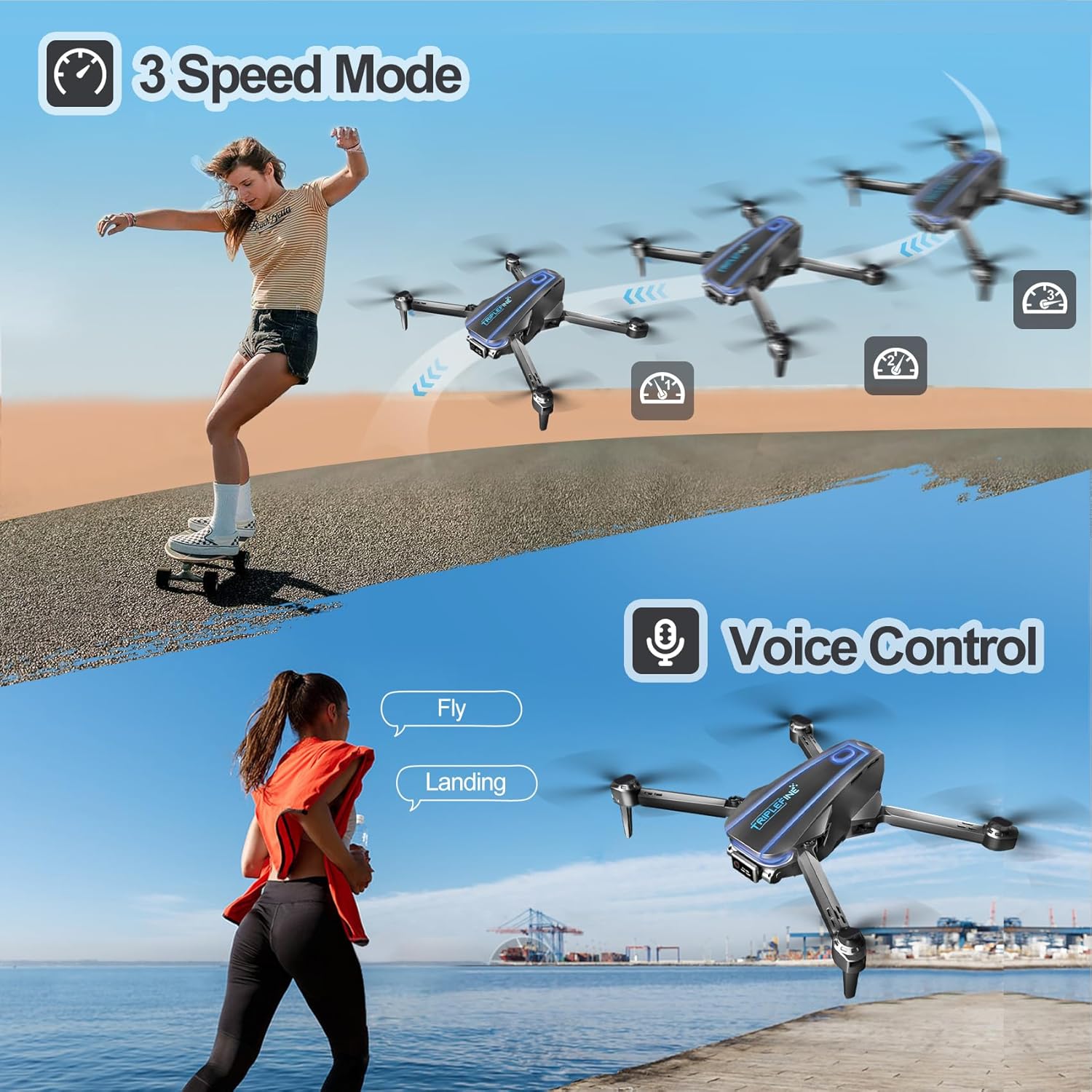 TF770 Drone con cámara 1080P, baterías de 25 minutos de tiempo