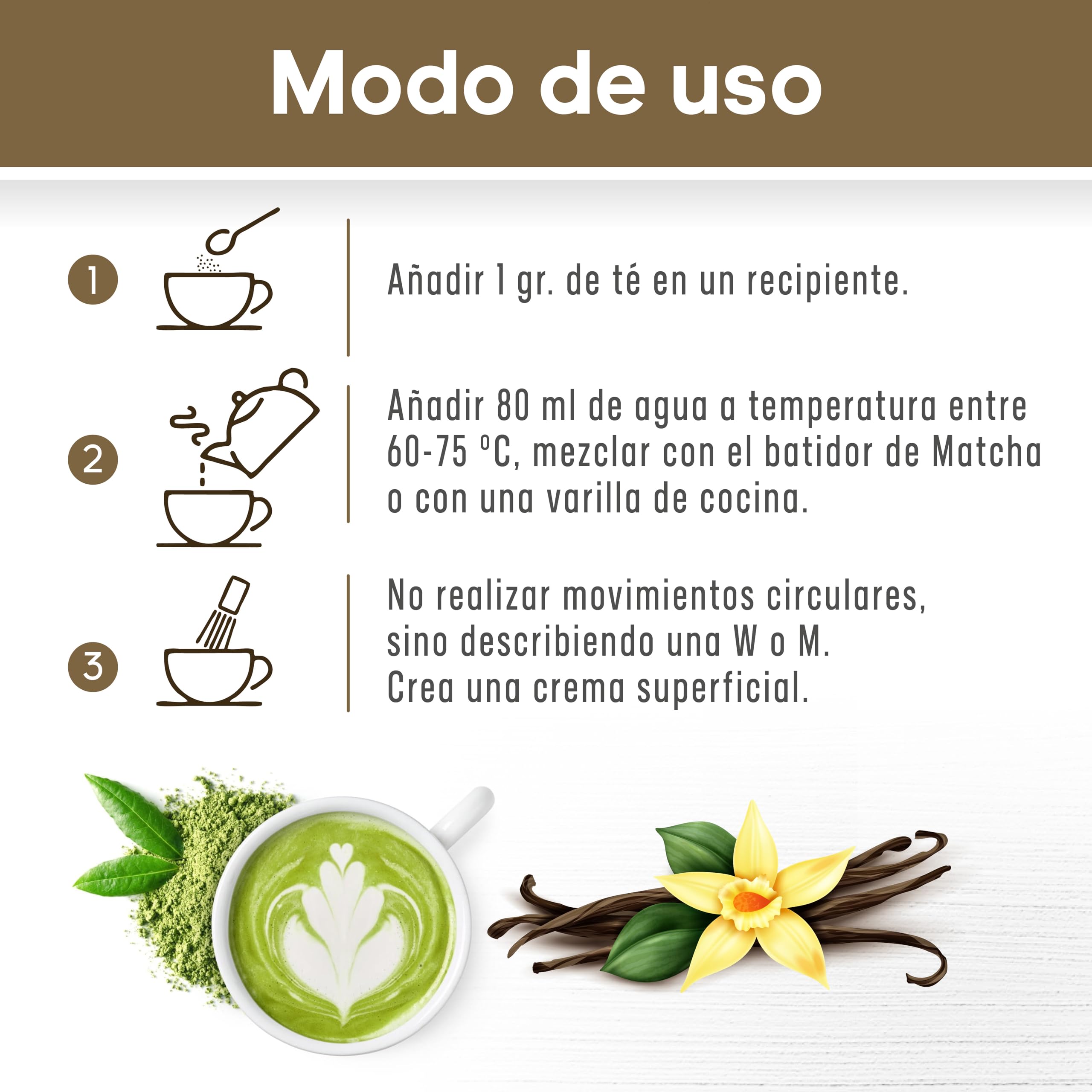 NATUR WASSY Te Matcha VAINILLA, Grado PREMIUM, En Polvo. 100% Natural. 100Gr De Te Verde Matcha Sabor a Vainilla, Potente Detox Y Antioxidante. 100 Dosis