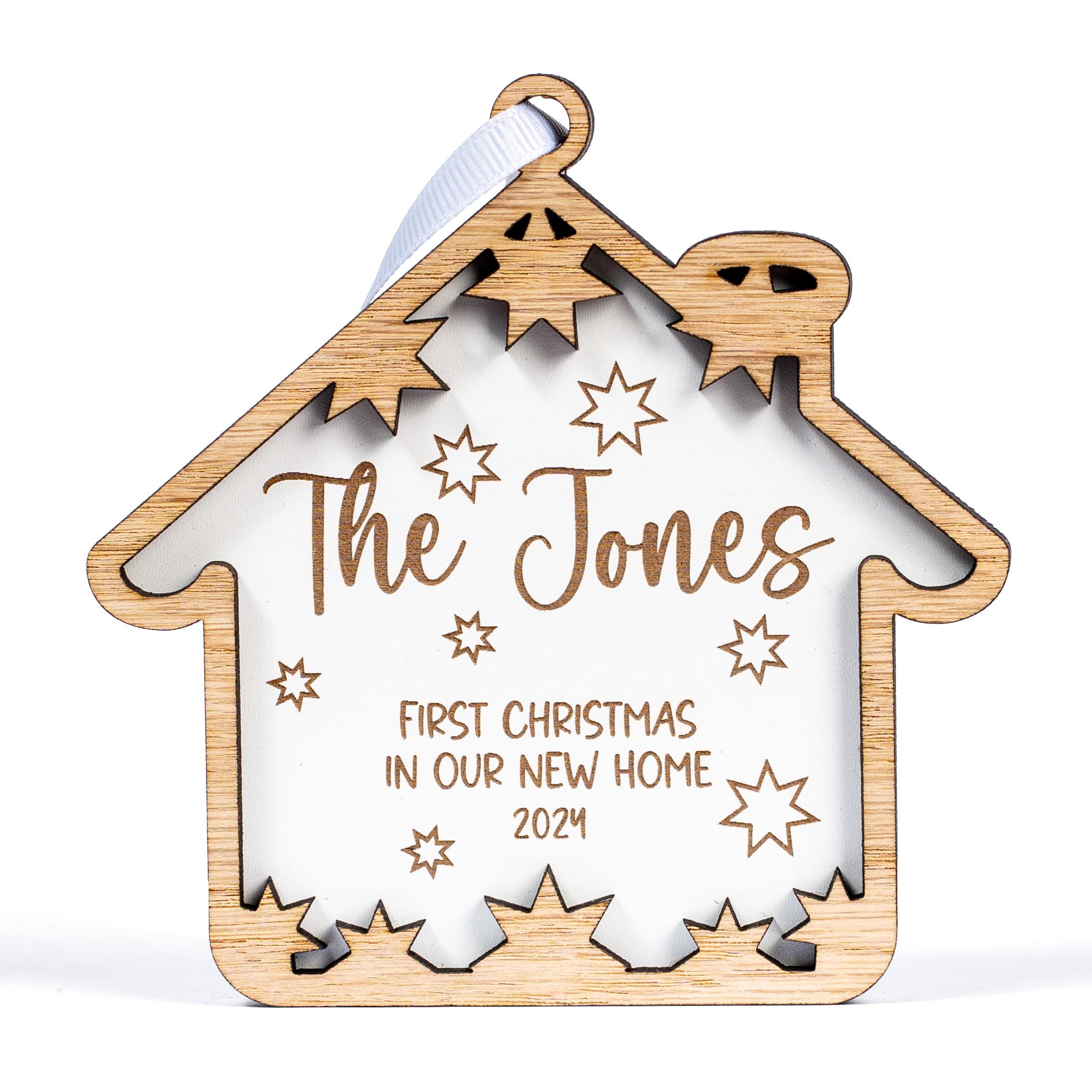 Personalised Christmas Bauble, Wooden Christmas Tree Ornament, Xmas Hanging Decoration, Christmas House Bauble, Unique Seasonal Gift, Seasonal Gift for Family, Gift for Her Him