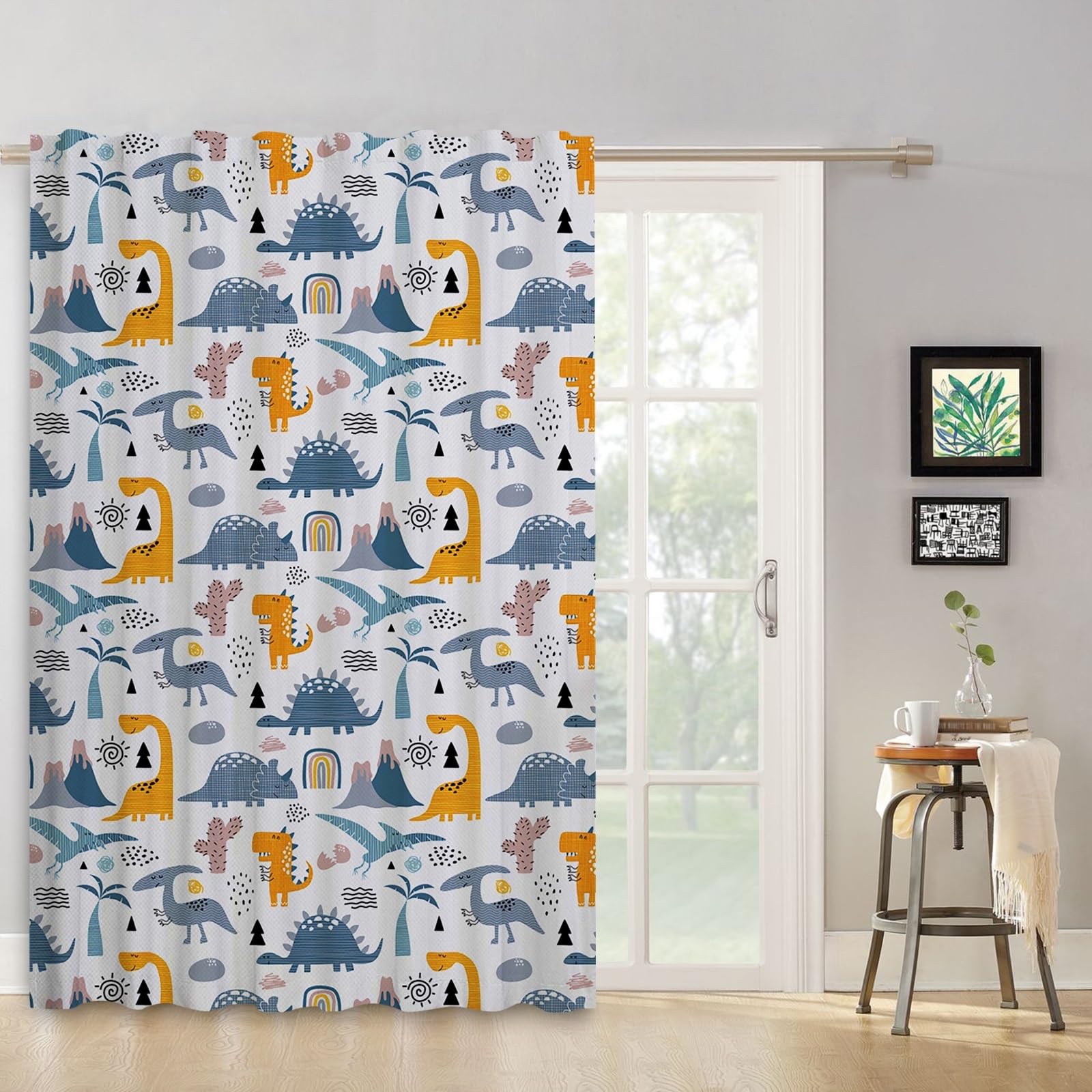 ggaimwf Dinosaur Curtains for Kids Bedroom Cartoon Dino Wildlife Animals Jurassic Colorful Window Drapes Curtains Back Tab Nursery Hanging Room Divider Interior Curtain 132x214cm 1 Panel - Image 2