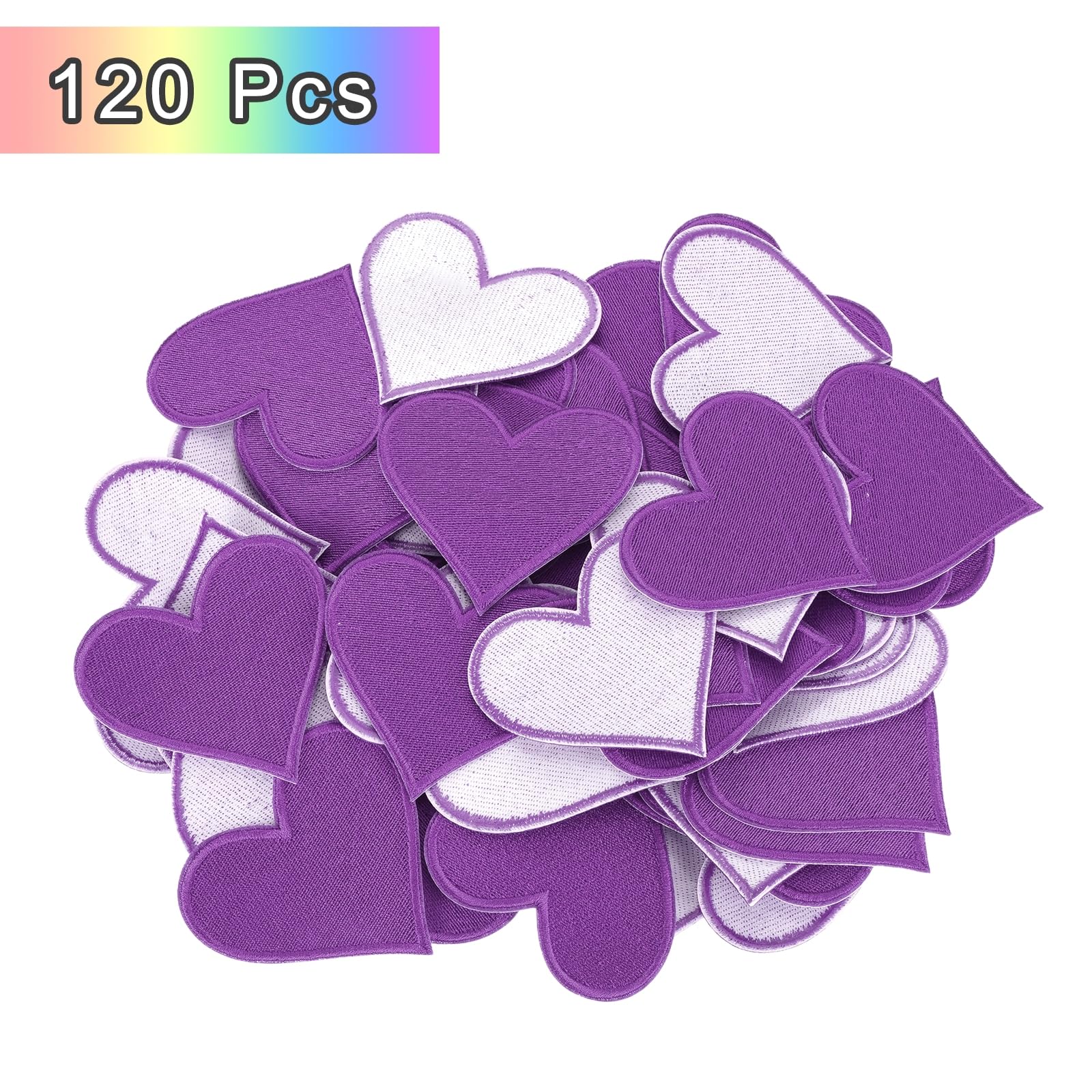QUARKZMAN 120Pz Toppe Termoadesive a Forma di Cuore 6.8x7cm Ricamate Viola