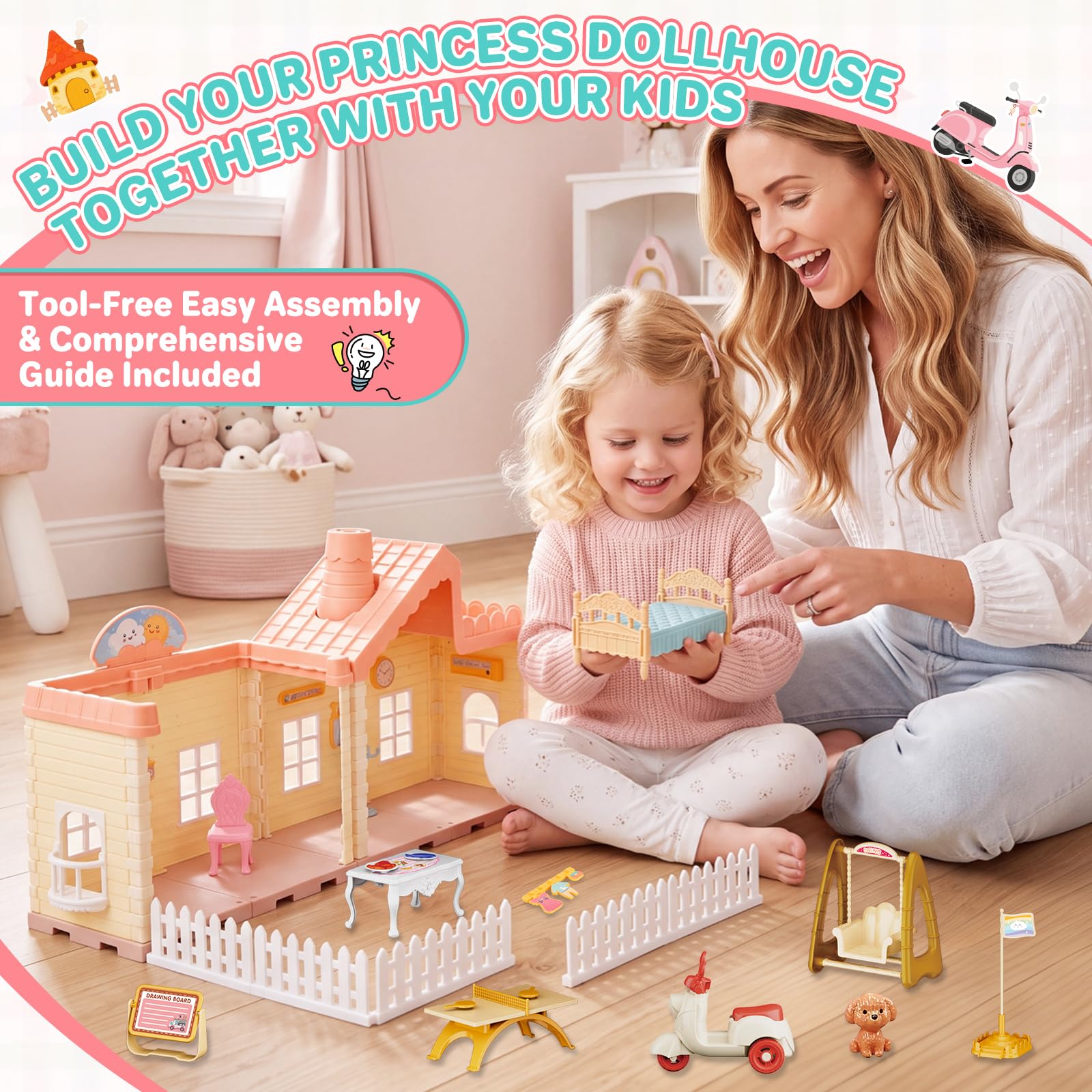 deAO Casa Delle Bambole per Bambine, con Luci ed Effetti di Fumo