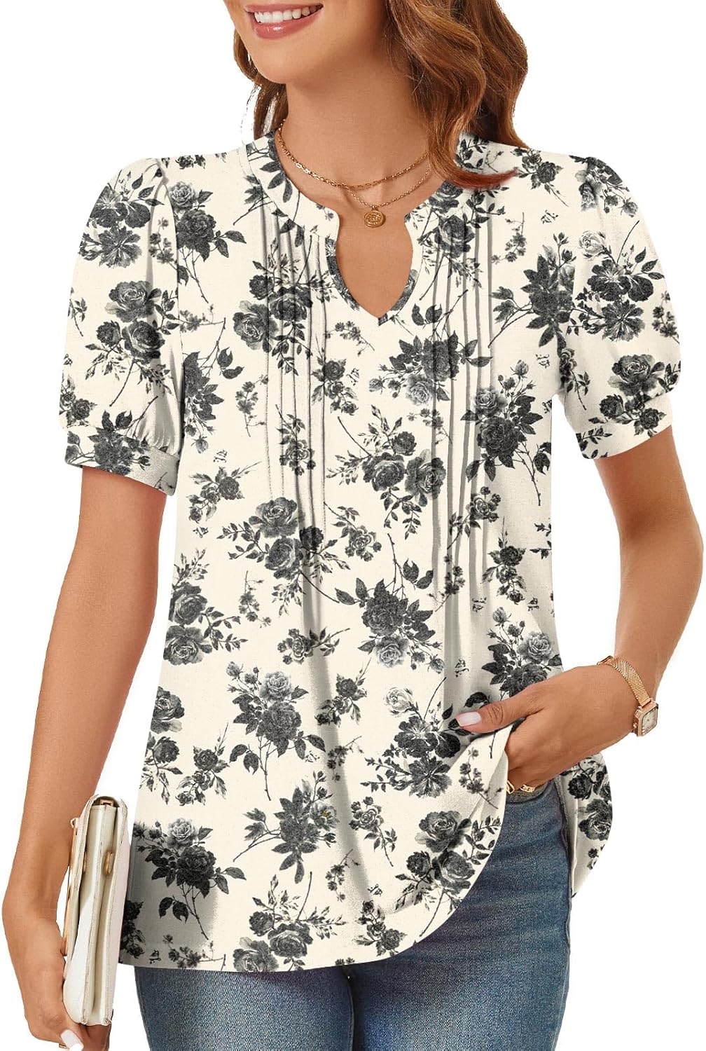 syoss Plus Size Women's Summer Tops 2026 Puff Short Sleeve Dressy Casual ladies Blouses Elbow Length Sleeve