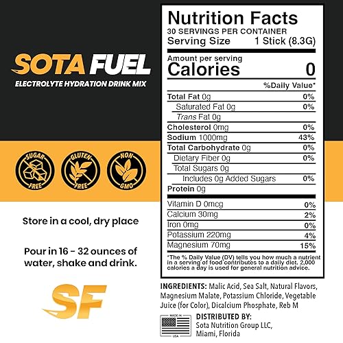 Miniatura 4 de Sota Fuel Performance Hydration  Mezcla de bebida en polvo con electrolitos  30 unidades  Mango naranja  Cero azúcar