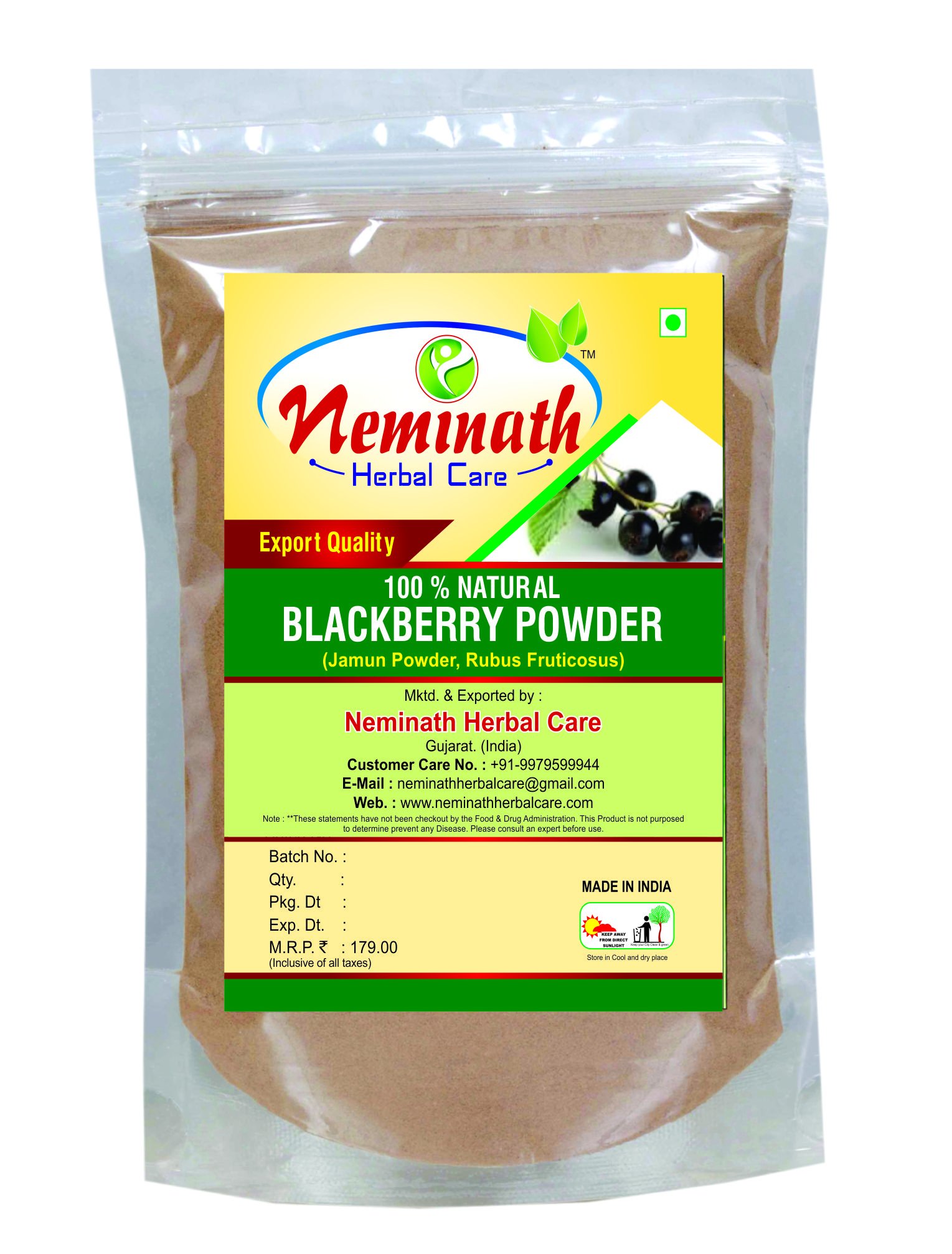 100% Natural Blackberry Seeds (Jamun Powder,Rubus Fruticosus) Powder (100Grams)
