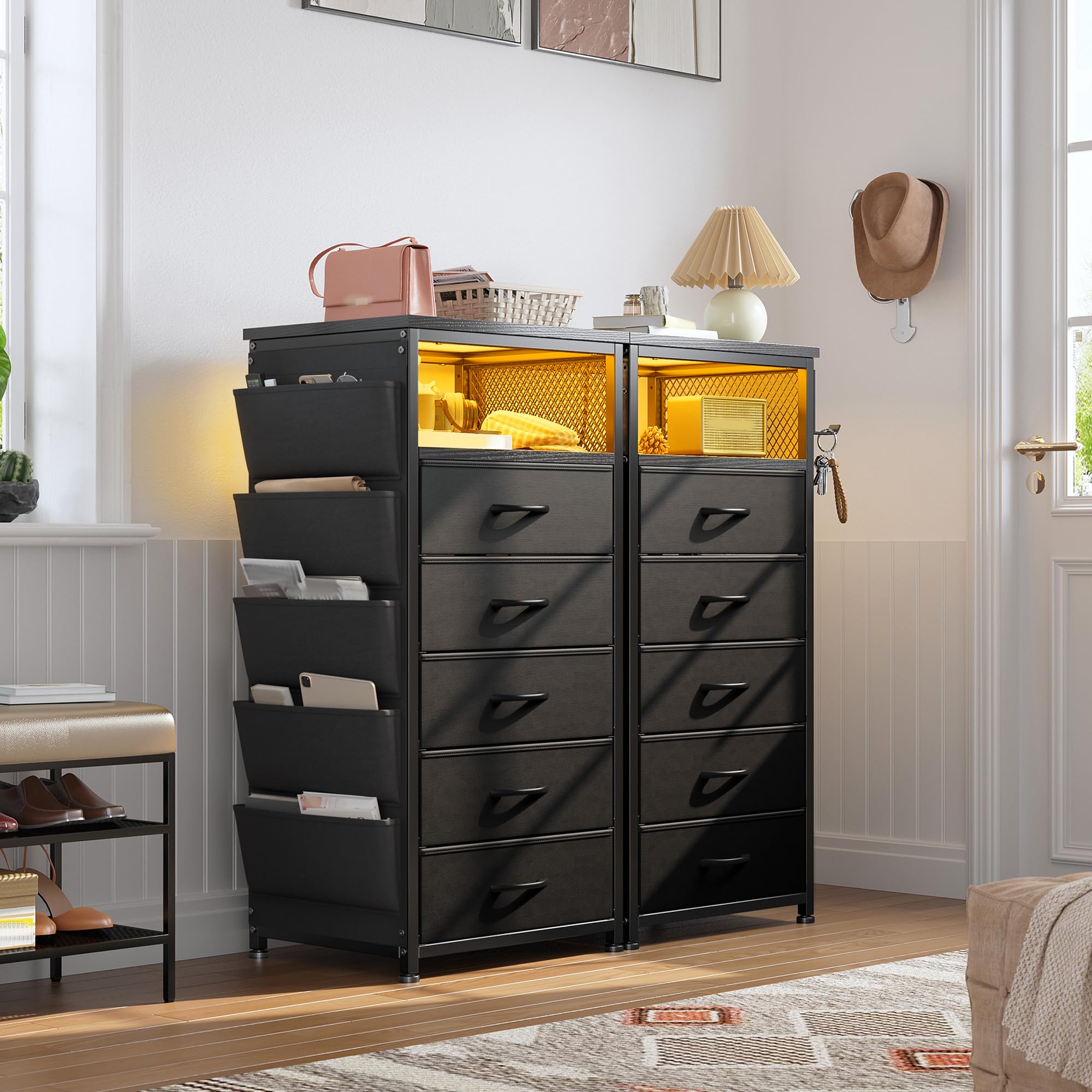 Amazon.com: EnHomee Nightstands Set of 2 with 5 Drawers, Black