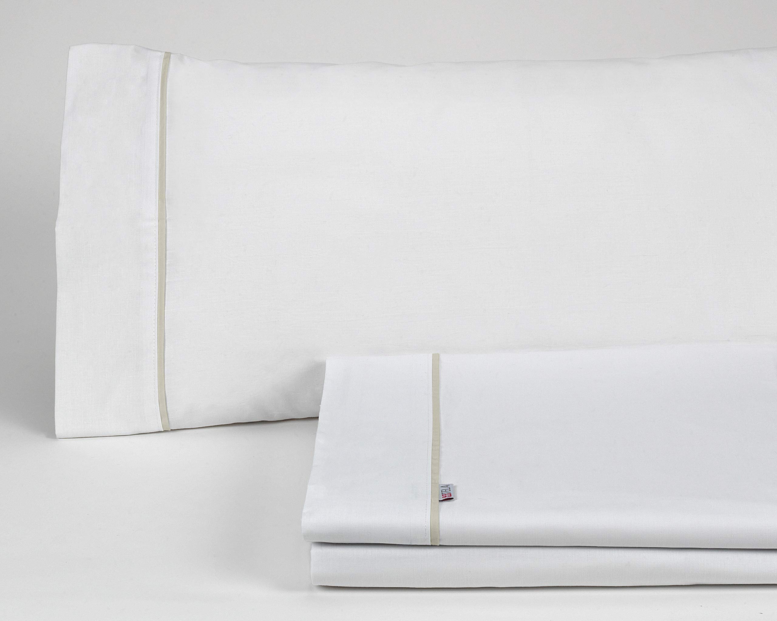 Drap de lit 180 sans repassage parure 4 pièces anti-plis couleur pierre