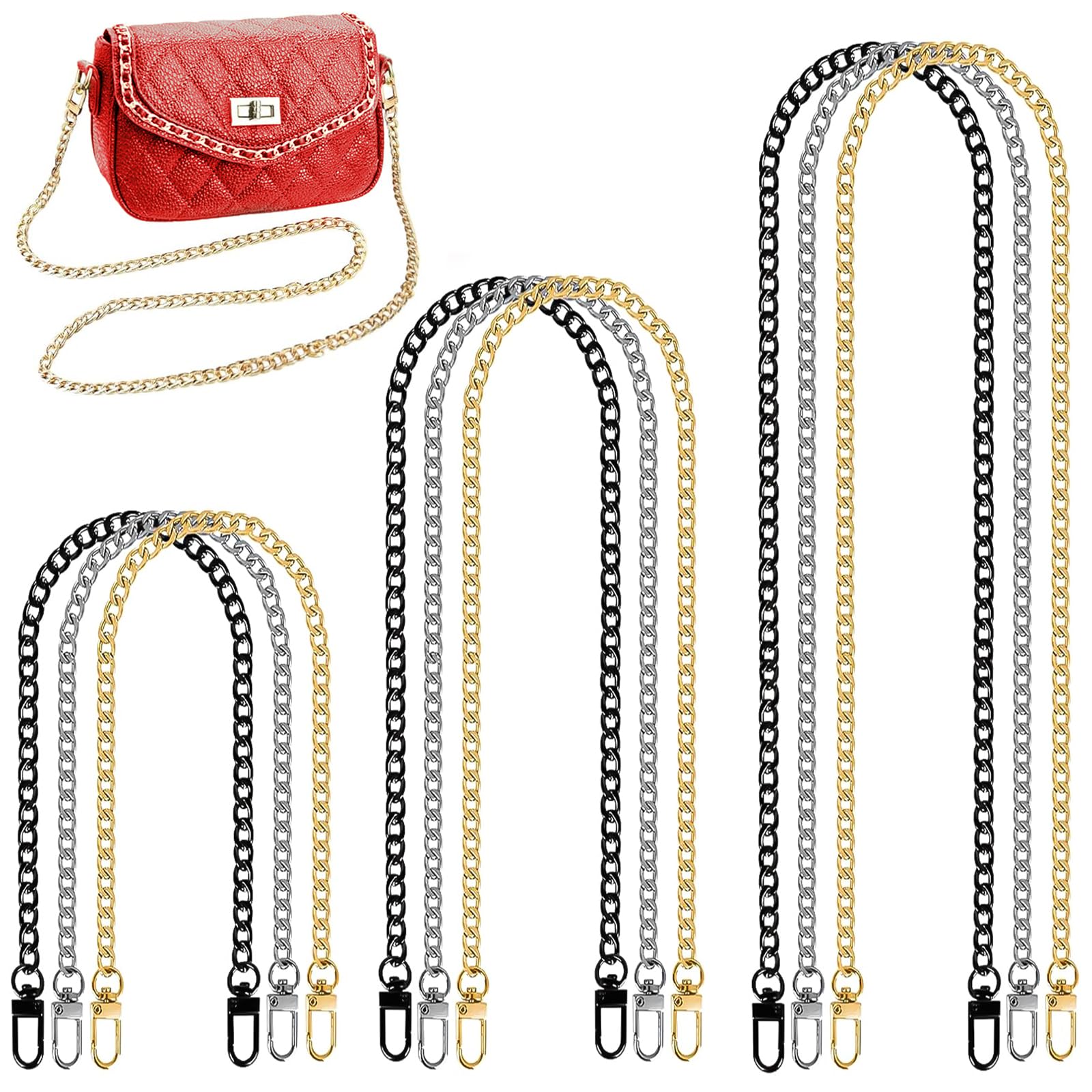 XSHAO 8 Pièces Chaîne De Sac à Main Métal 120 Cm Avec 16 Anneaux En D - 4 Couleurs Pour Sac Bandoulière