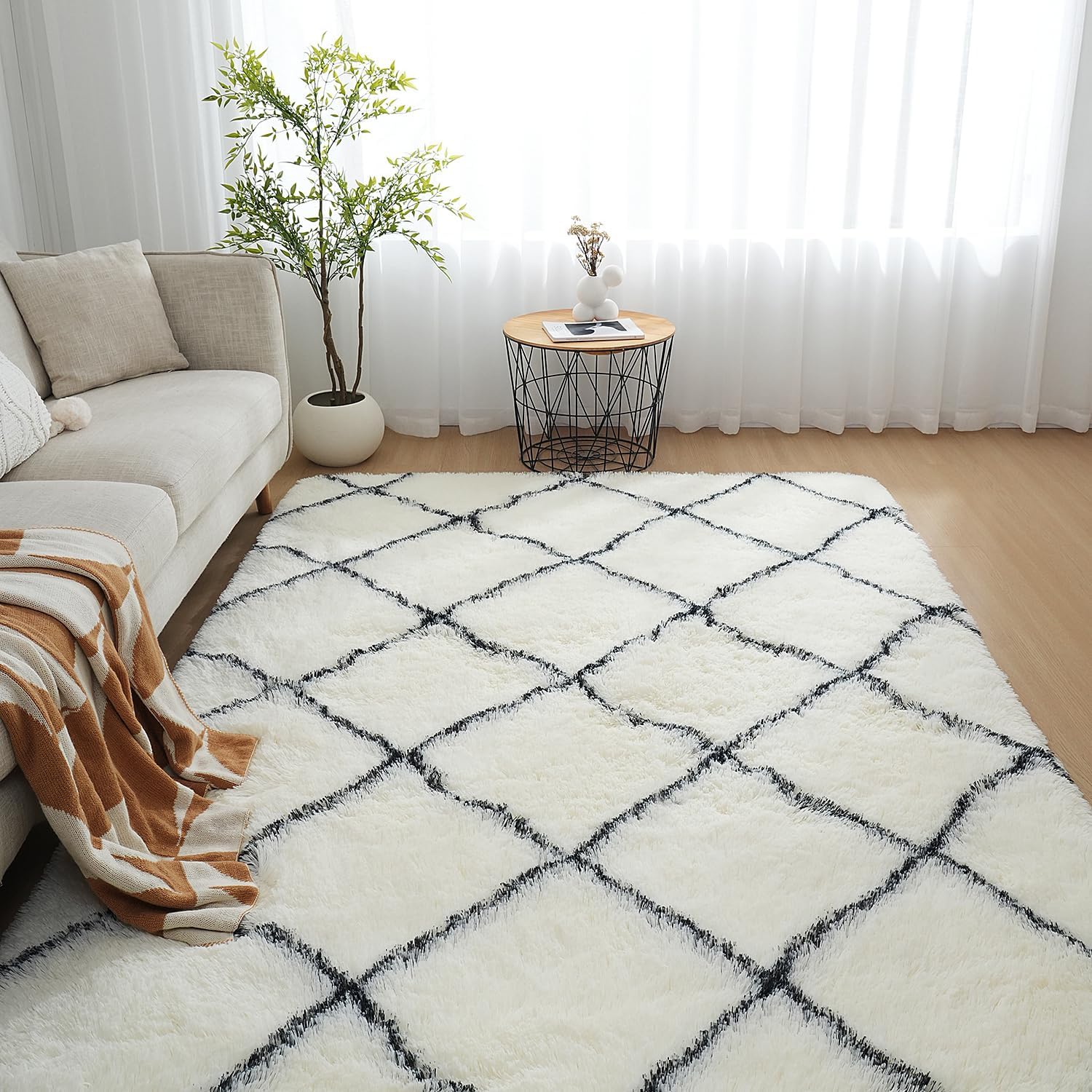8x10 Area Rug for Living Room, Large Fluffy Cream White Rugs for Bedroom, Soft Carpet Shaggy Kids Room Rug, Non-Slip Fuzzy Rugs Indoor