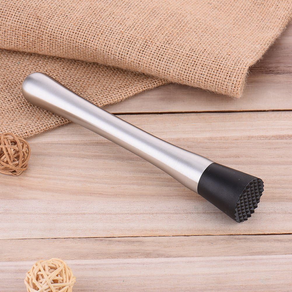 Best Utensils Cocktail Muddler and 2 Pack Mixing Spoon & Straw Stainless Steel Muddler With Cleaning Brush Bar Tool Set Make Flavorful Cocktails with Ease