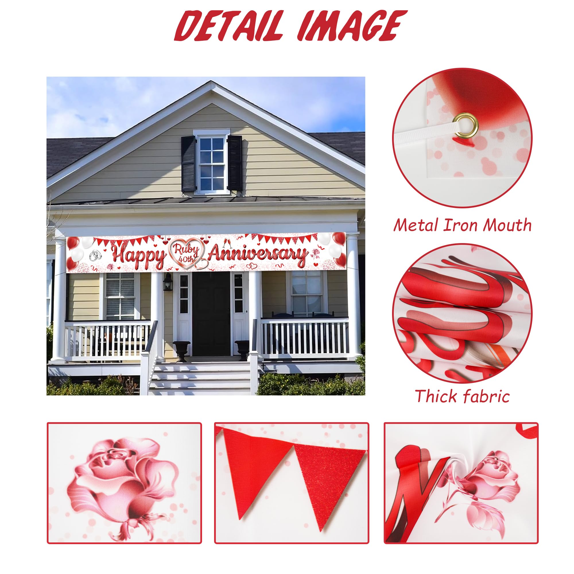 40th Wedding Anniversary Decorations Banner, Happy Ruby 40th Anniversary Yard Banners - Image 4