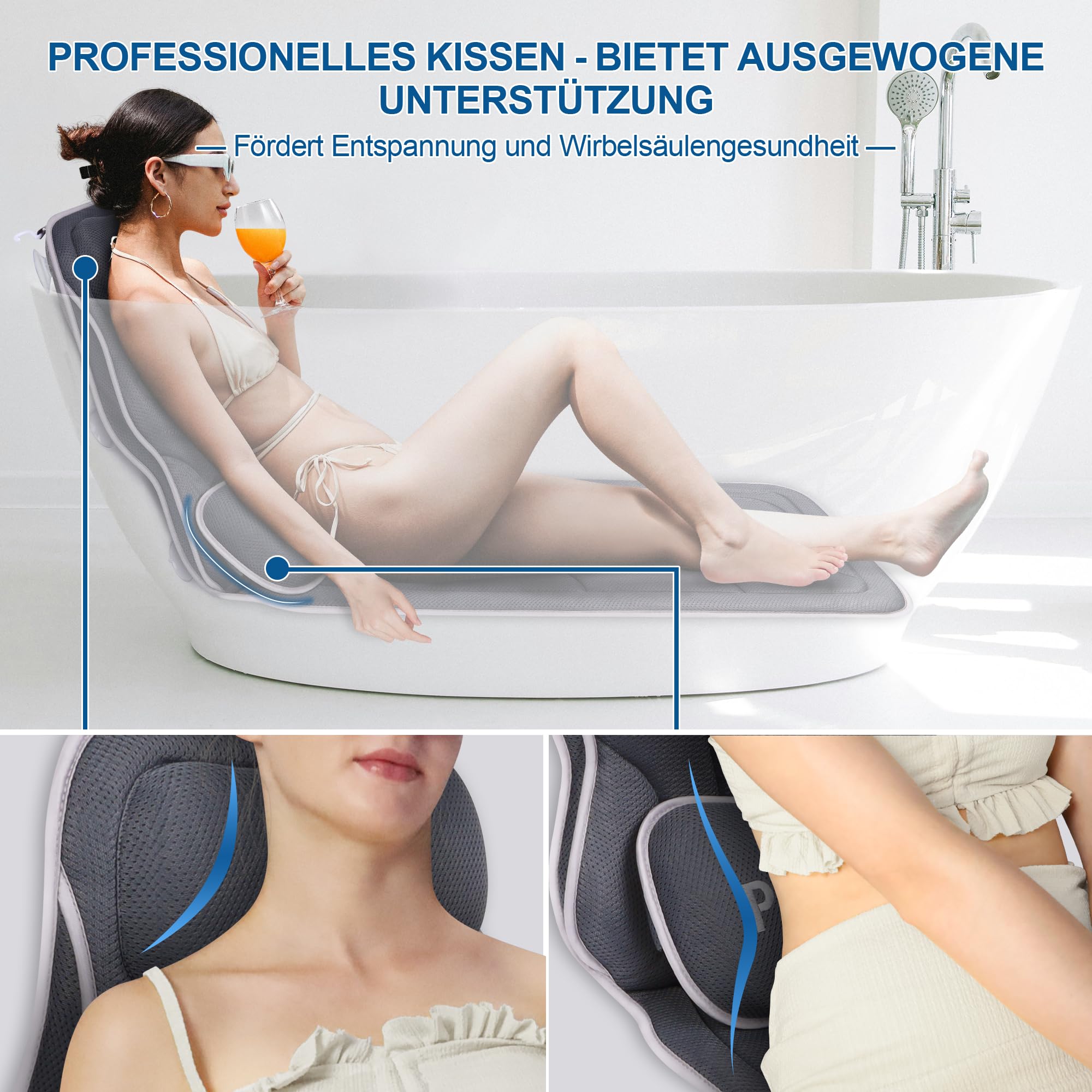 Poemland Luxus Dicke, volle Körper Badewannenkissen Mat & Cushion für Badewanne Kopfstütze Hals Schulter unterstützt Comfort Entspannung Spa Accessories