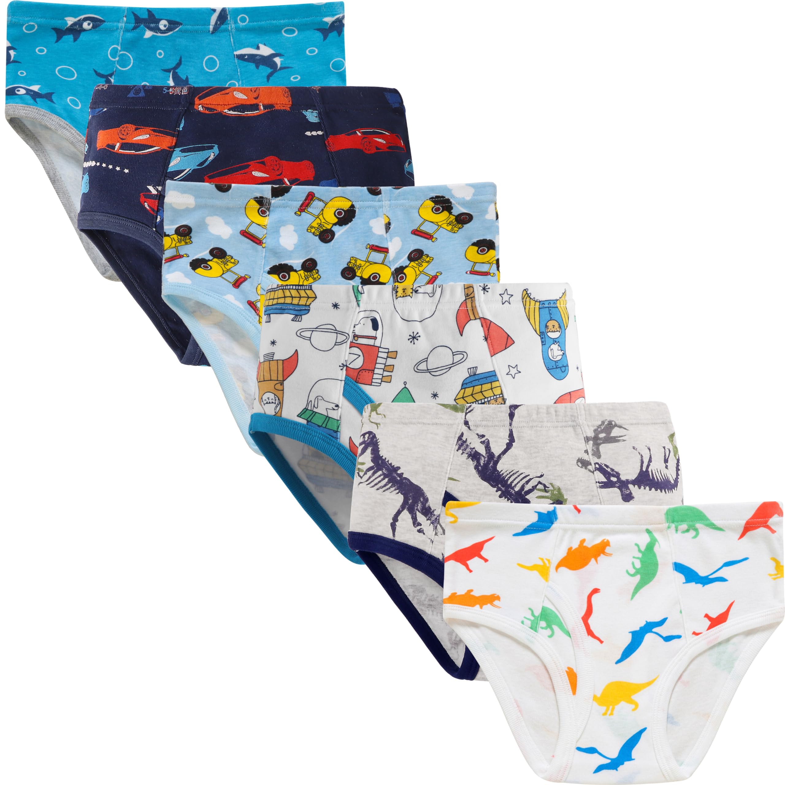 Slenily Little Boys Sharks Briefs Toddler Kids Truck Cars Underwear Soft Cotton Airplane Undies (Pack of 6)