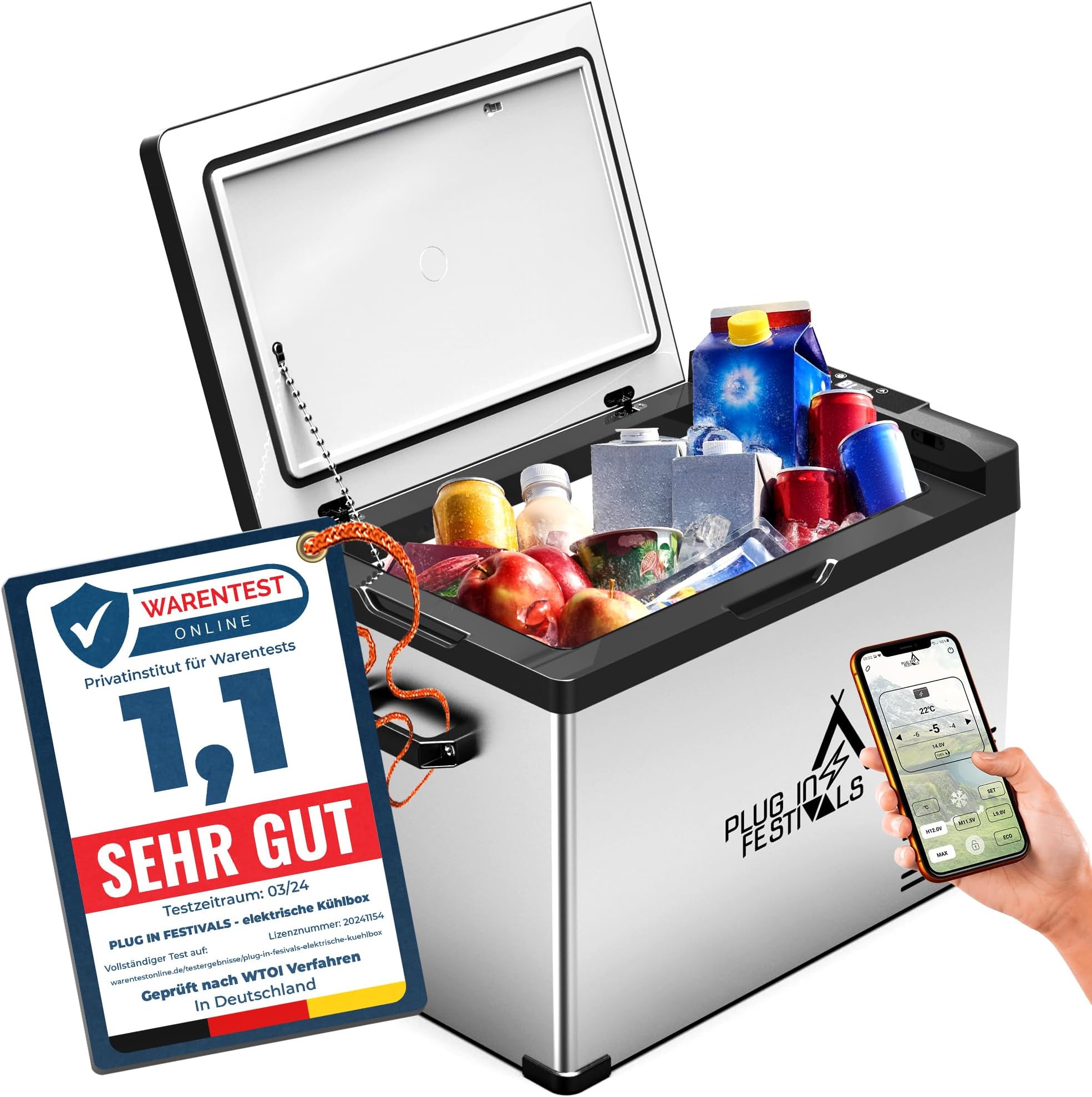 PLUG IN FESTIVALS elektrische Kühlbox 2 Fächer Kompressor Kühlbox 12v