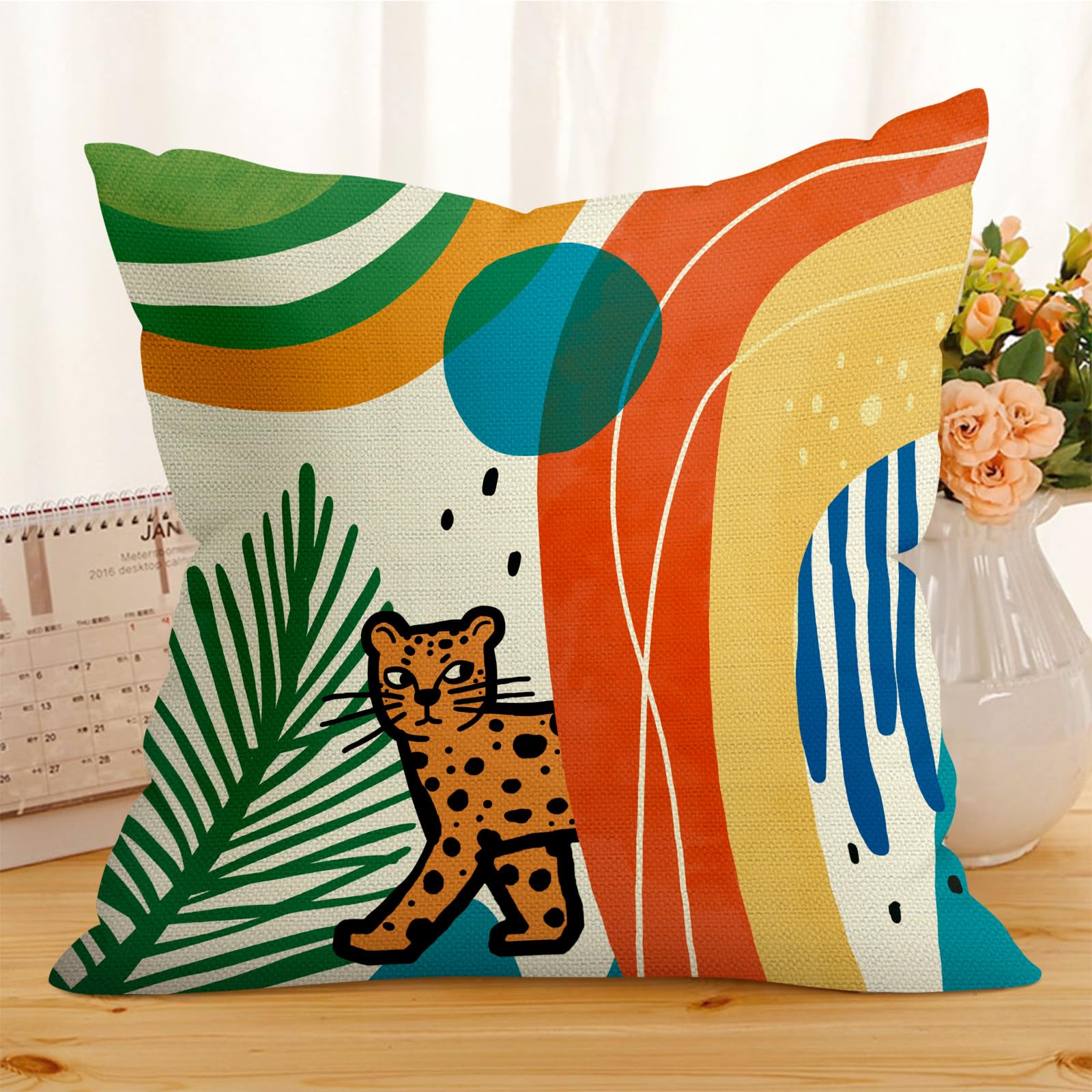 Federe per Cuscini Divano 50x50 set da 4 Boho Fiore Minimalista Federa Copri Cuscino Moderno Arte Foglia Boemo Federe Confezione Copricuscini Quadrati per Casa Divano