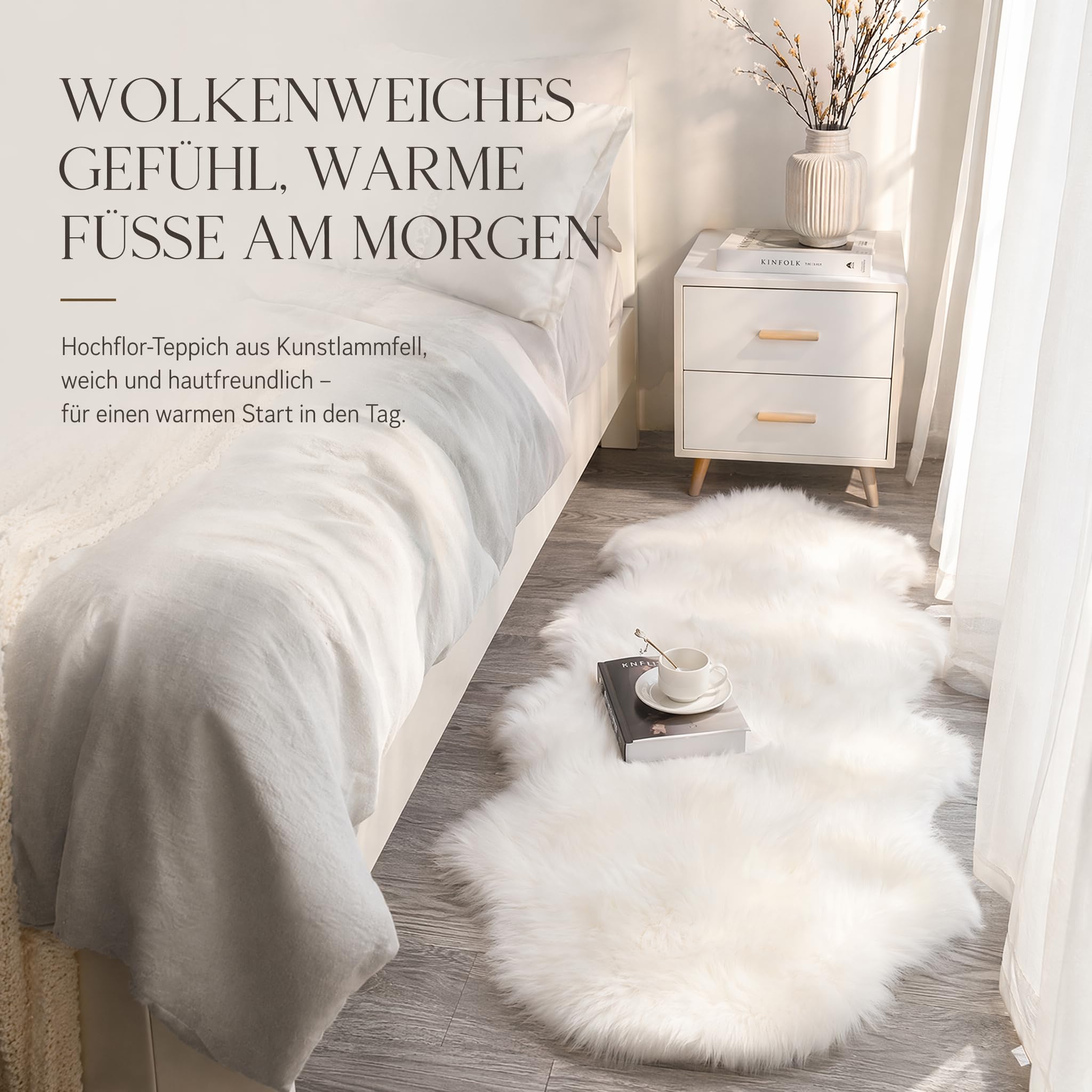 Lammfell Schaffell Teppich Faux Lammfell Schaffell Teppich Fellteppich Kunstfell Weicher Fell Carpet Kunstfell Teppich Longhair Flauschiger Teppich für Bettvorleger Sofa Blau 60x180cm