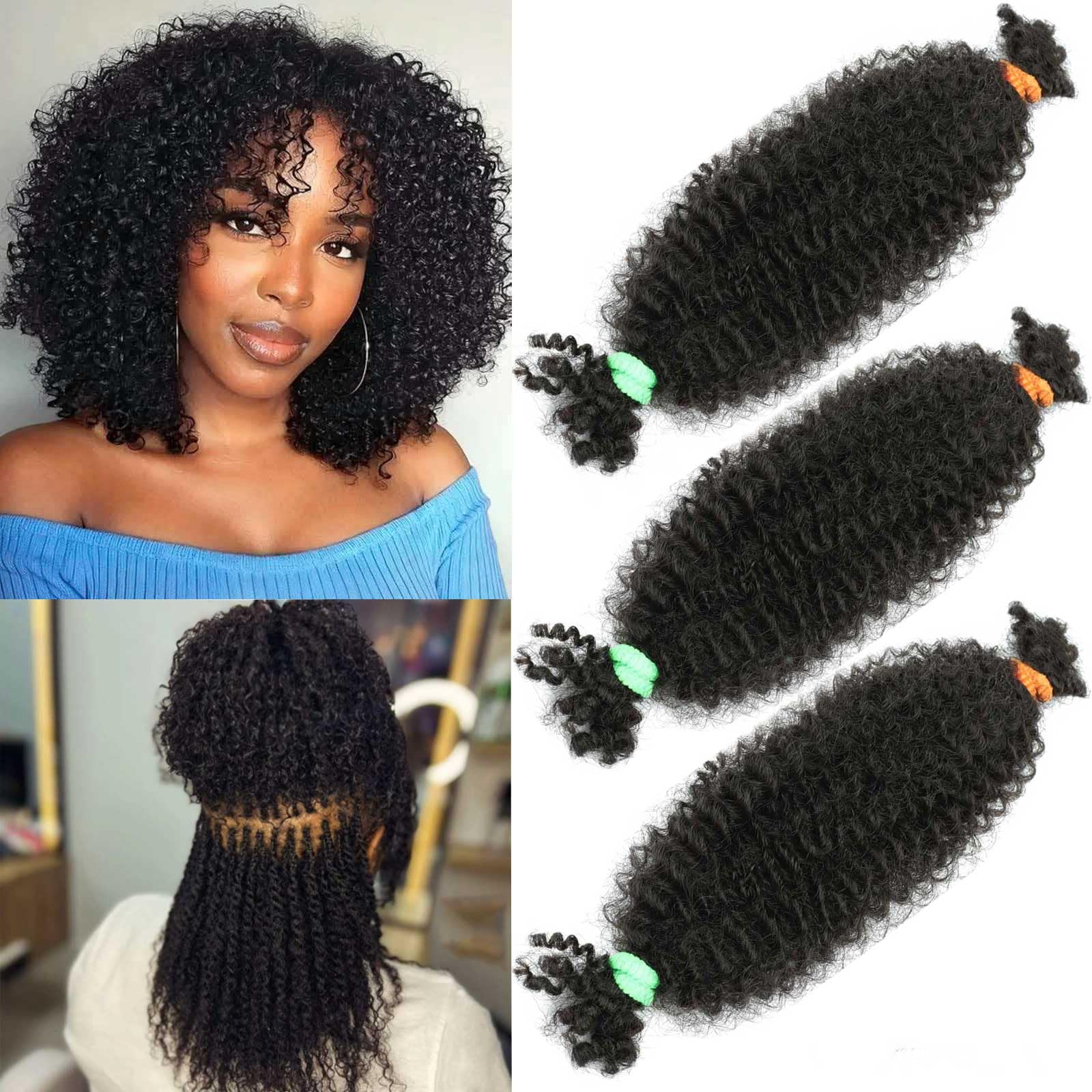 Photo 1 of 12 Inch Springy Afro Twist Human Braiding Hair 3 Packs Afro Kinkys Bulk Human Hair for Braiding (1B, 12 Inch 3 PACKS)