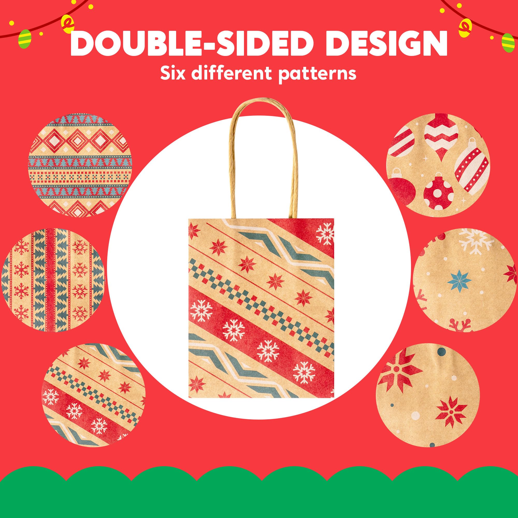 JOYIN 24 sacchetti regalo natalizi in carta kraft con manici, riutilizzabili, per regali di festa, decorazioni giganti, bomboniere e forniture decorative (13,2 x 10,25 x 2)