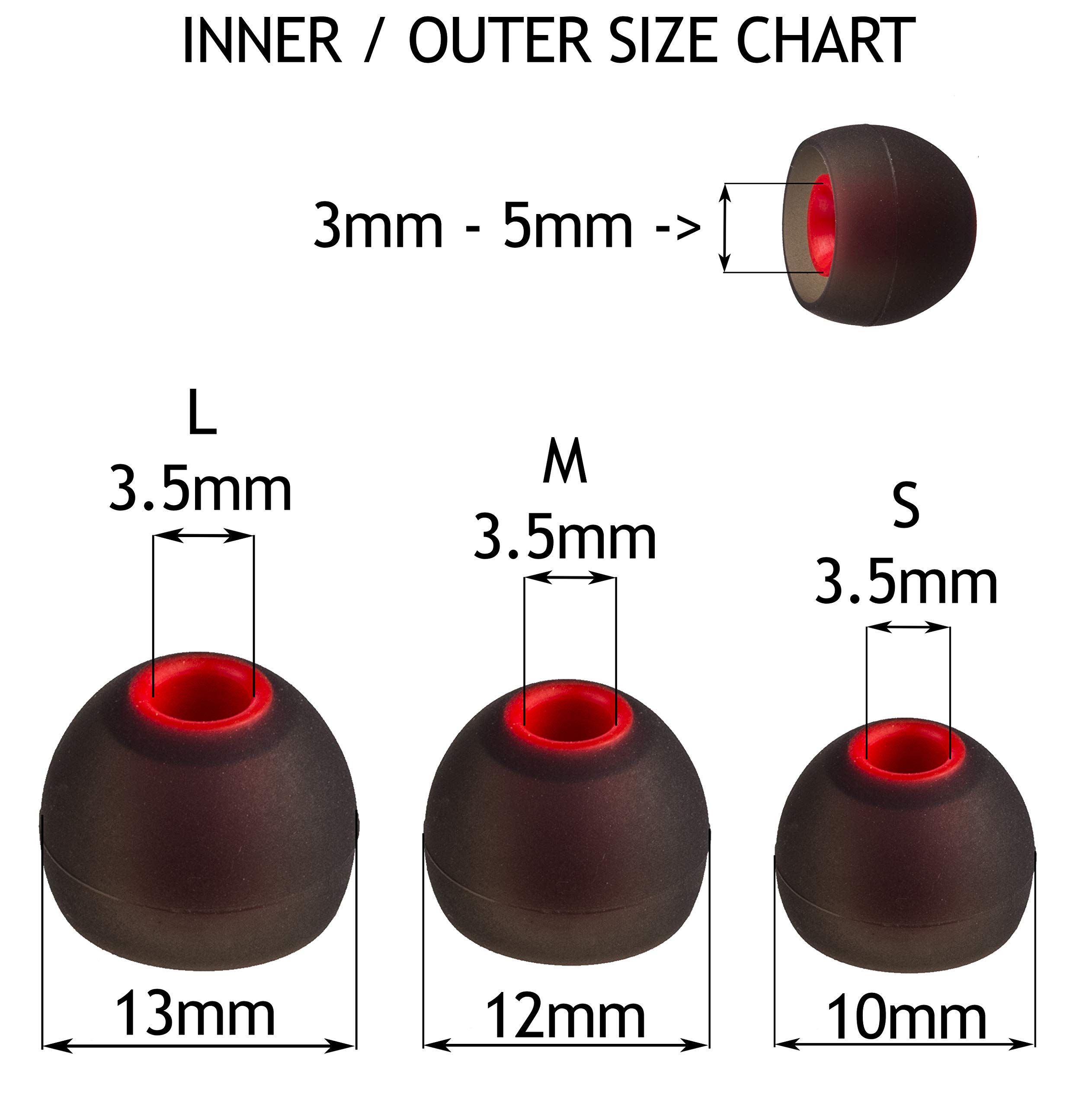 XCESSOR (S/M/L) 6 Pares (12 Piezas) de Reemplazo de Silicona en Auriculares intrauditivos Auriculares de tamaño S/M/L. Reemplazo de Auriculares para Auriculares Populares intrauditivos. Negro/Rojo - 3