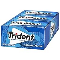 Vista 84 de 12 paquetes de 14 unidades cada uno; es decir, en total son 168 unidades de goma de mascar Trident Minty Sweet Twist sin azúcar sabor menta dulce.