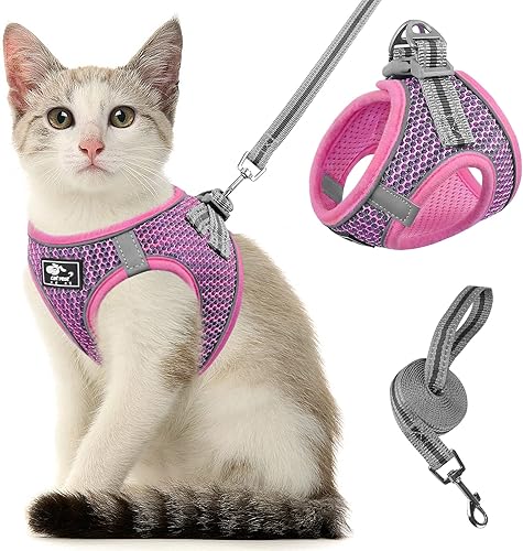 Juego de correa de arnés para gato sin escape, suave chaleco ajustable para gato, cómodo al aire libre, ligero, fácil control, transpirable, negro,