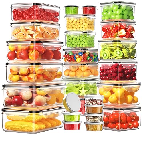 54 PCS Food Storage Containers with Lids Airtight (27 Lids &27 Containers) Leakproof Meal-Prep Kitchen Organization,Reusable Containers for Food Plastic Microwave/Dishwasher Safe with Labels & Pen - Transparent-54