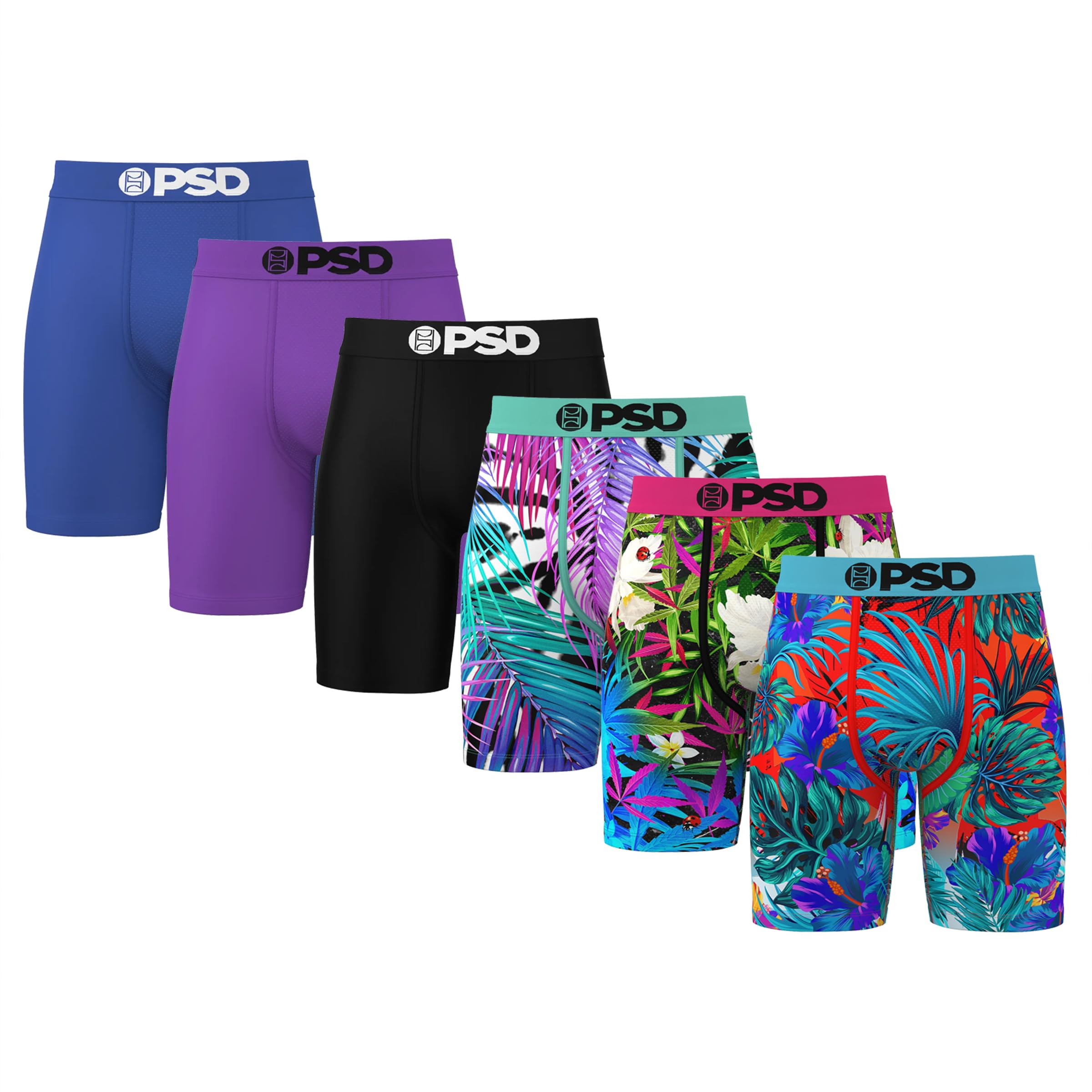 PSD Underwear Mens Boxer Briefs - Tropical Standard Length Pack Singles Soft Breathable Boxer Briefs for Men