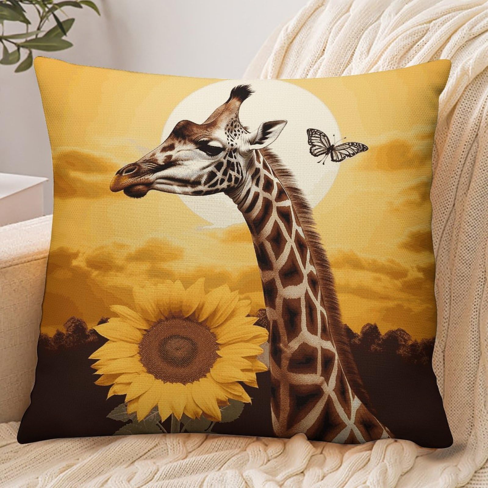 Fekiloot Style Giraffe And Sunflower Pillowcase Pillow Sham Pillow Case
