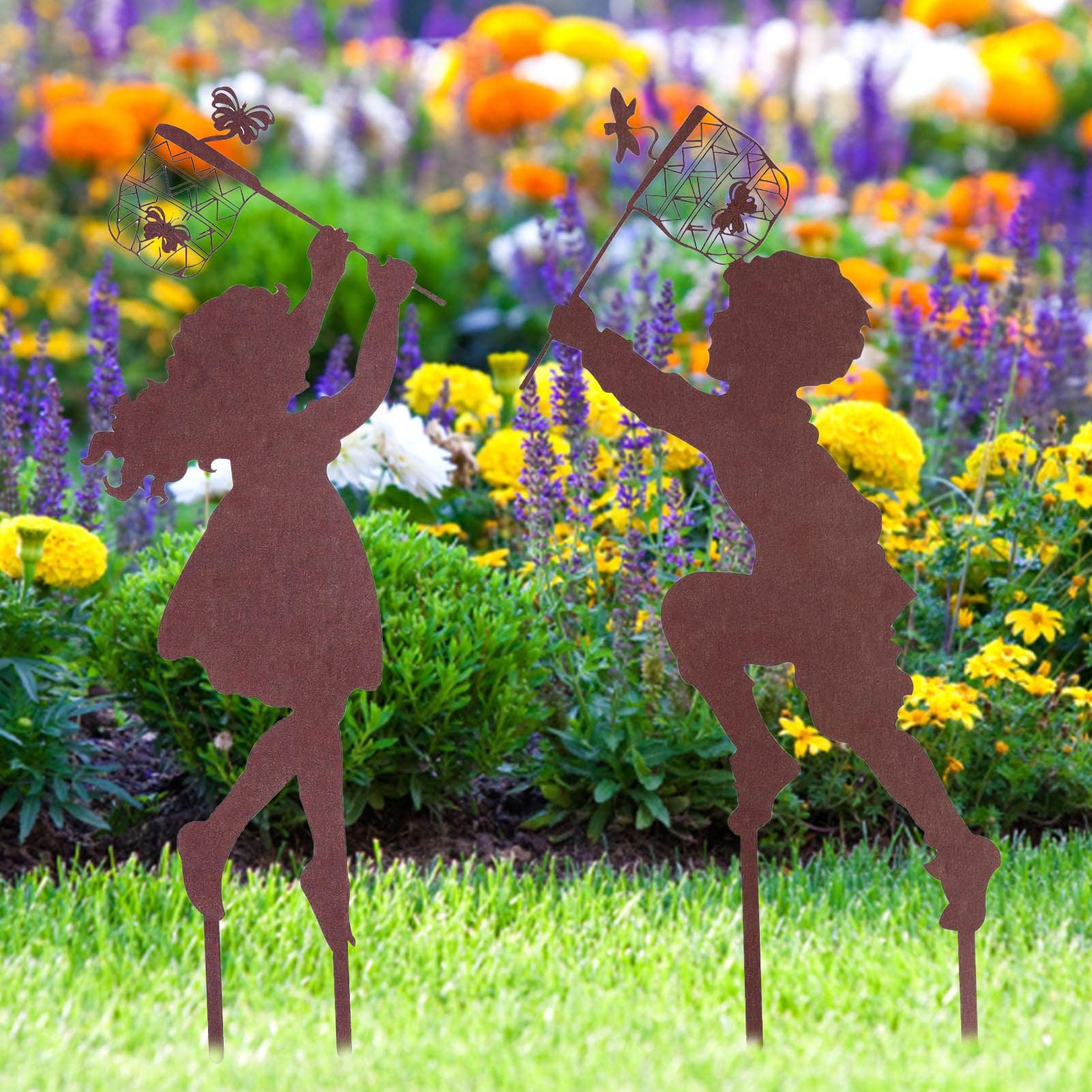 Steel Deco Gartendeko „Join Us“ – Stahl-Figur Mädchen Mit Zopf, Pulverbeschichtet, Braun